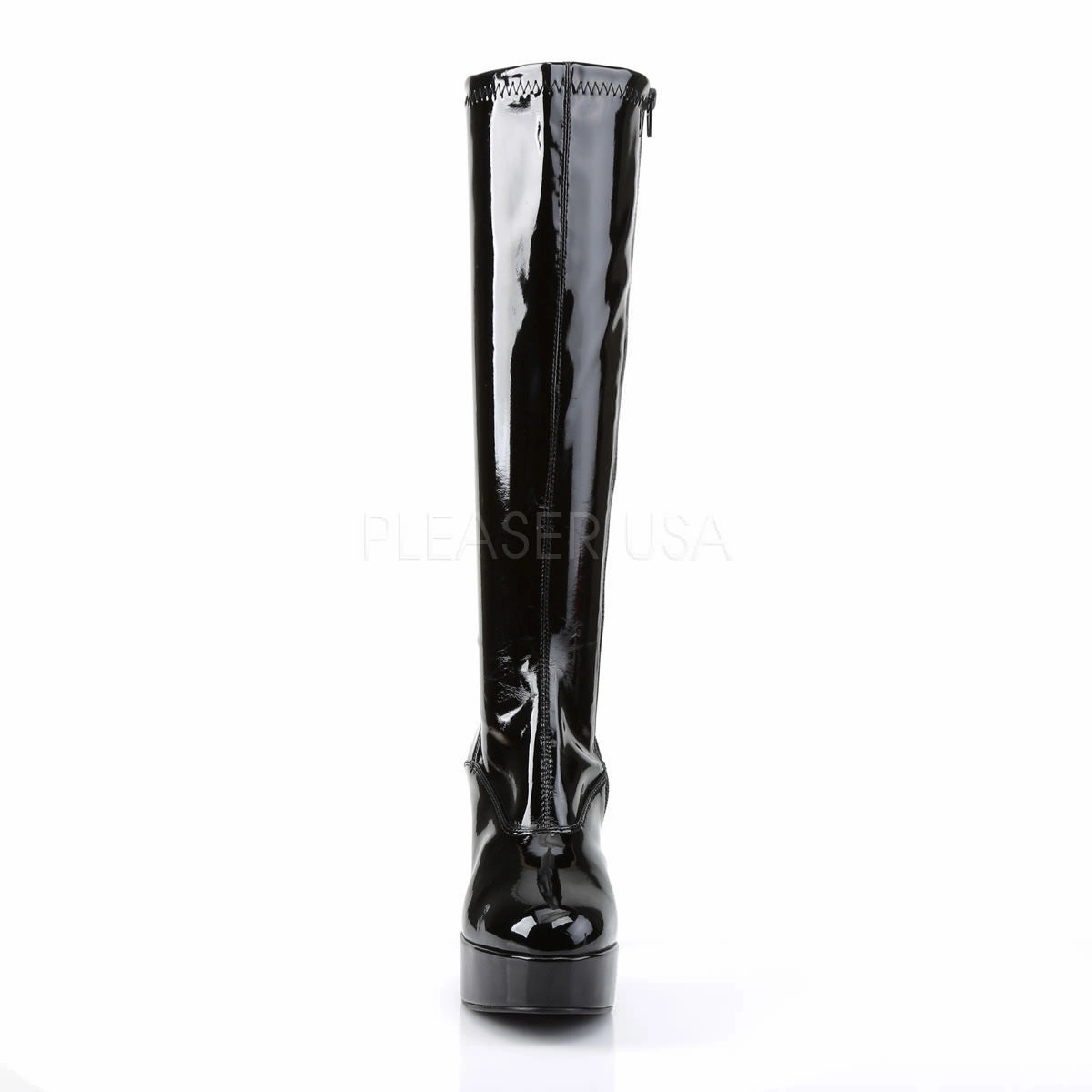 Gillian Leather Block Heel Knee-high Boots 4 Inch Heel EXOTICA-2000 Black Stretch Patent