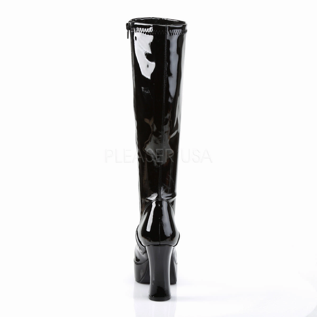 Knee High Mid Heel Boots 4 Inch Heel EXOTICA-2000 Black Stretch Patent
