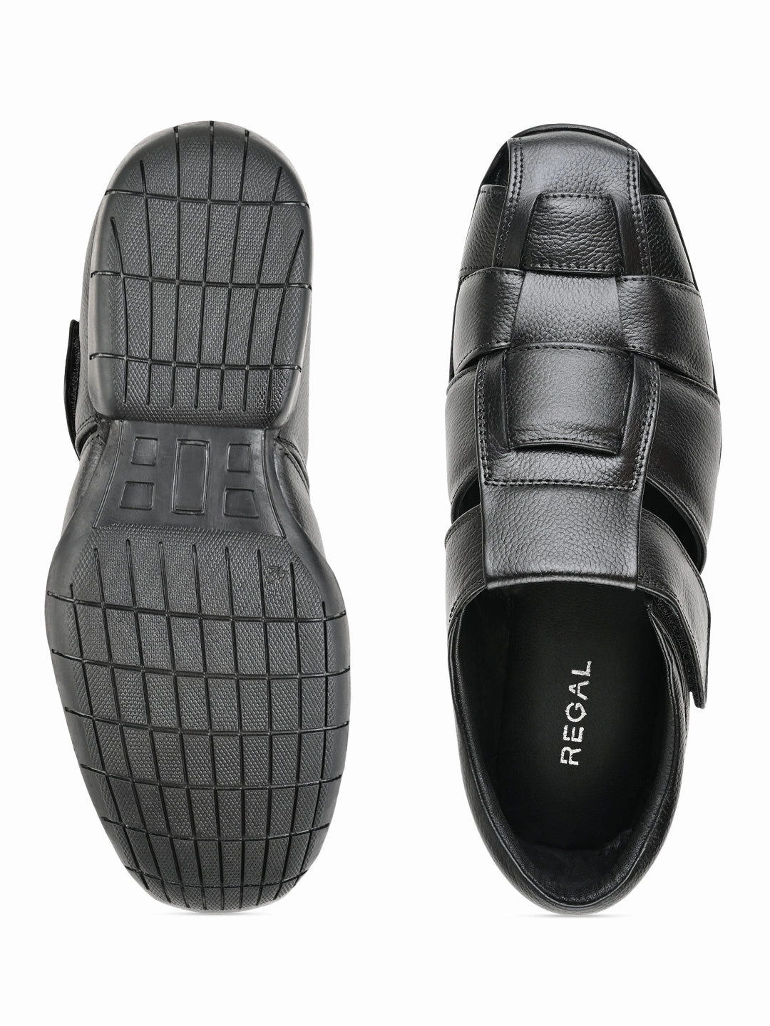 Regal Black Men Woven Leather Slip Ons Walking Comfortable Sandals