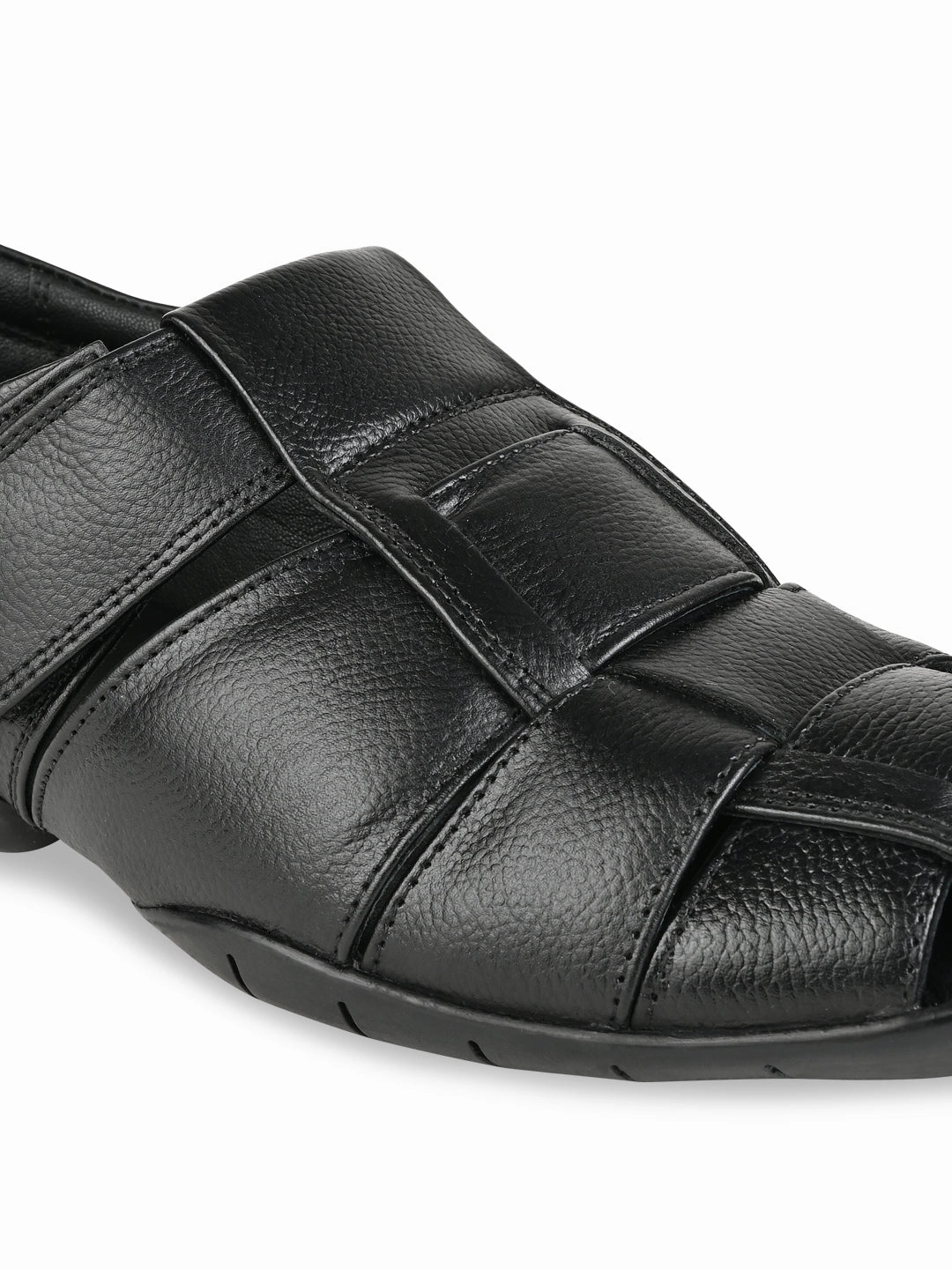 Regal Black Men Woven Leather Slip Ons Gbg Sandals