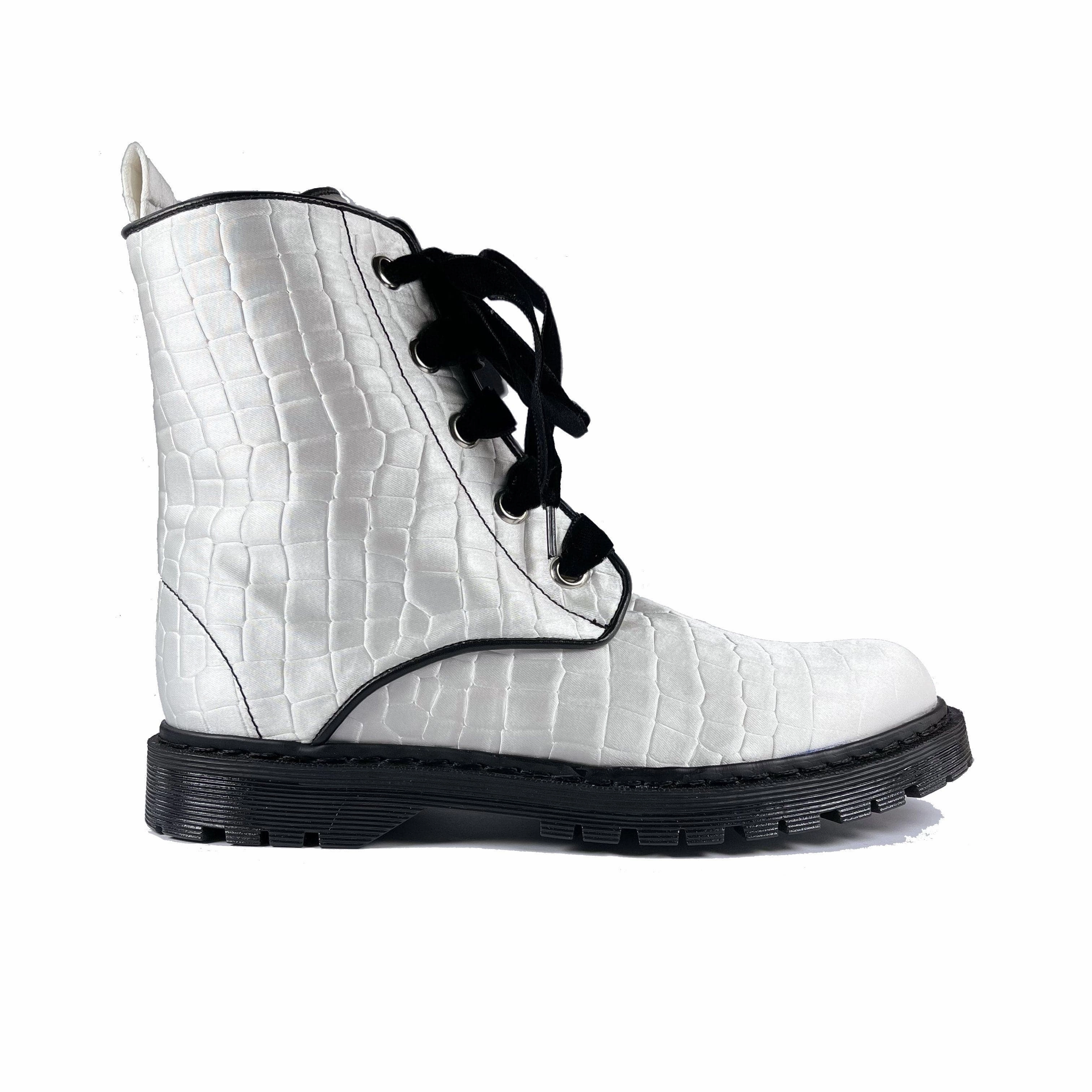 Combat Boots Photography 'Billie' vegan combat boot by Zette Shoes - white croc