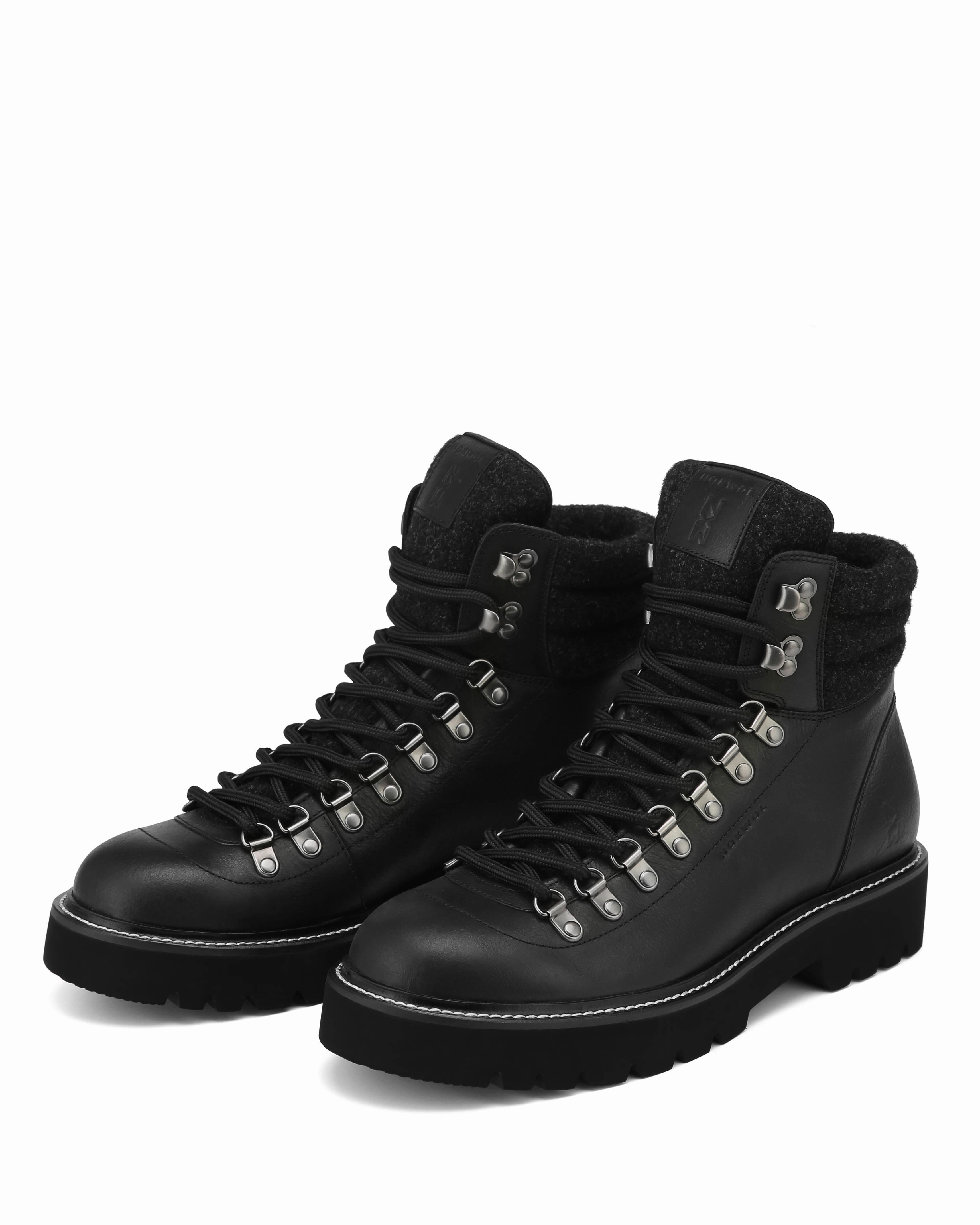 Daze Leather Black Hiking Boots In Tumbled Leather