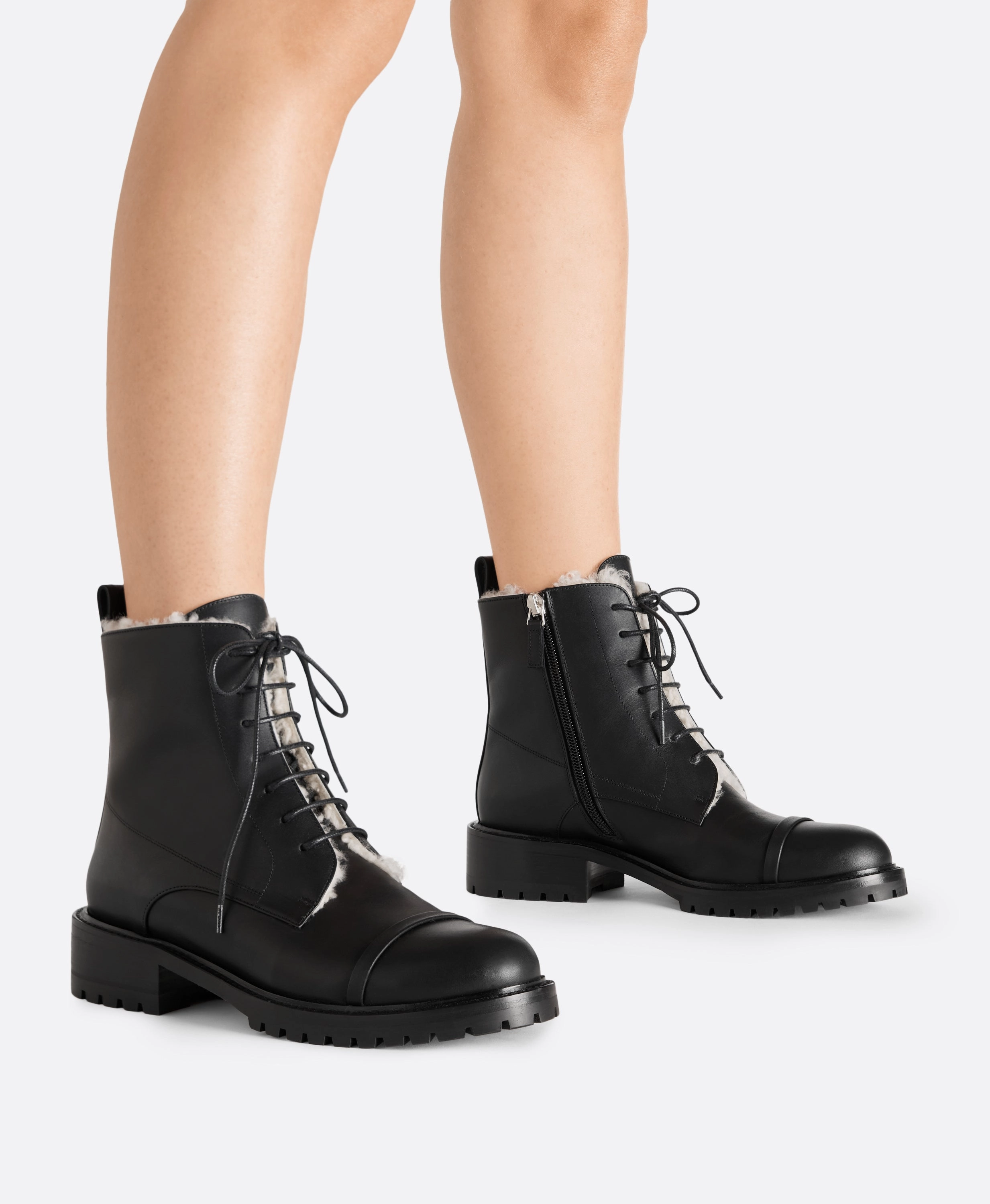 Miller Black Shearling Lined Combat Boots Long Combat Boots For Women