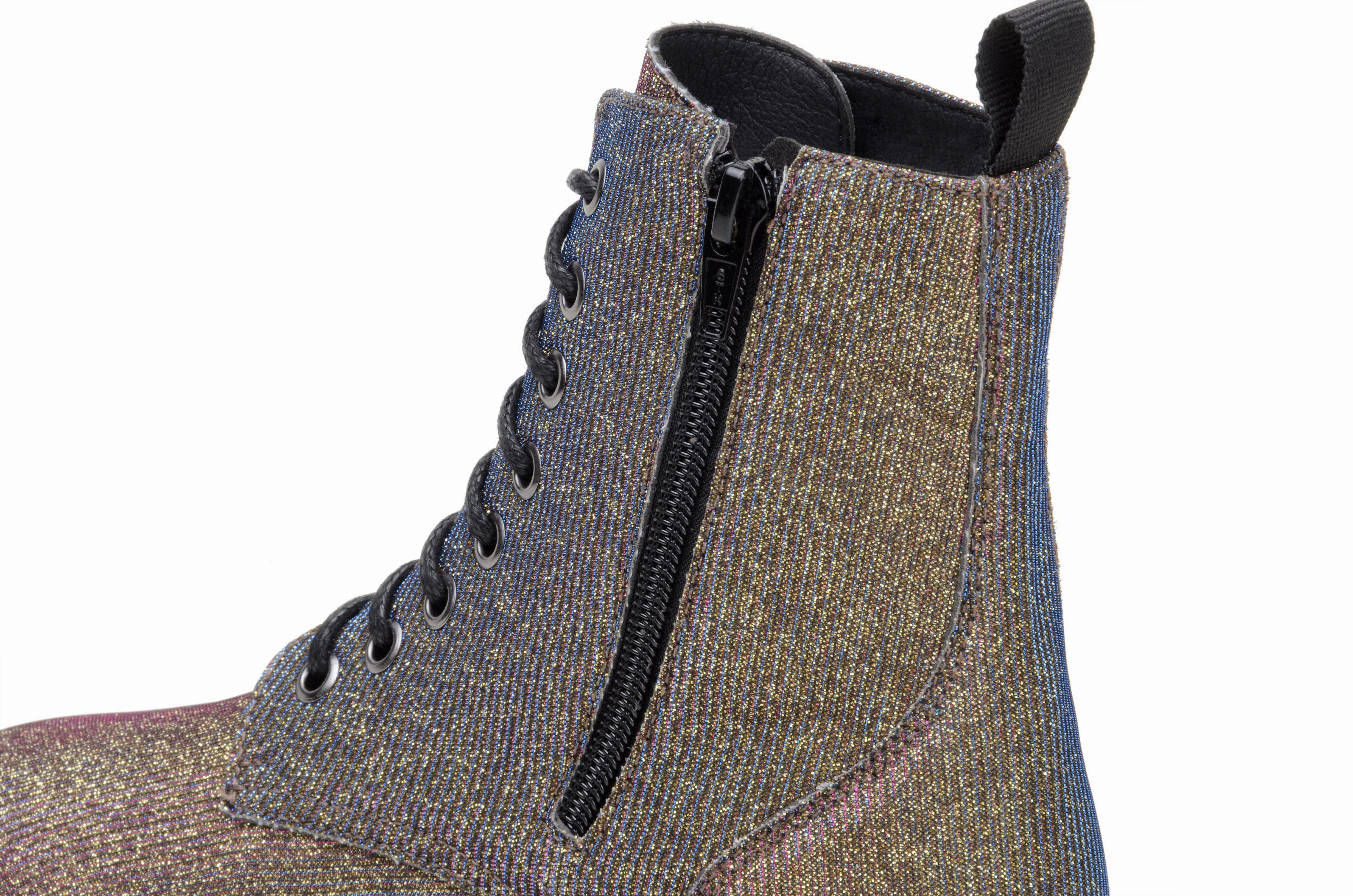 Thin Sole Combat Boots 'Quinn' vegan-textile boot with stacked sole by Zette Shoes - multicolour