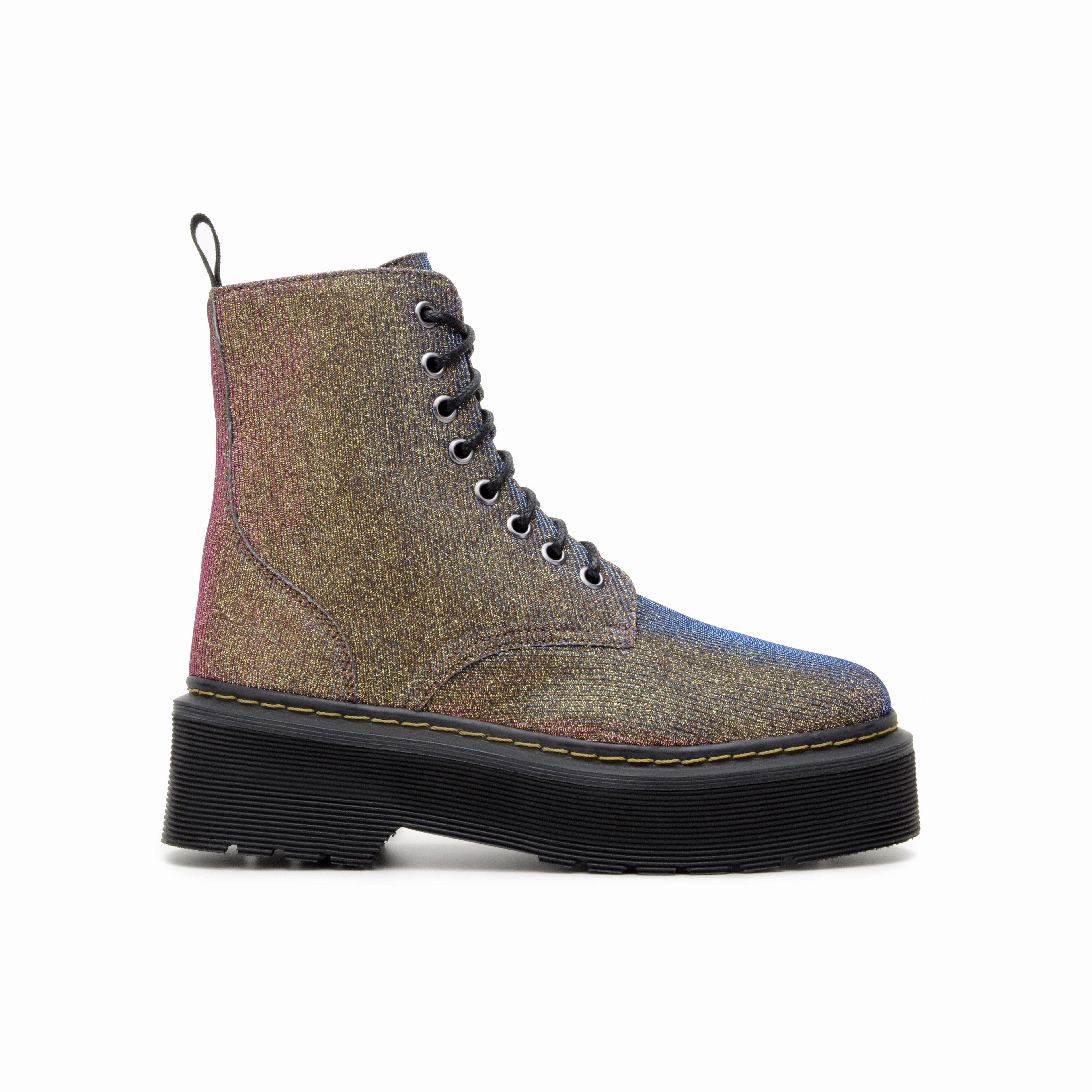 Steampunk Combat Boots 'Quinn' vegan-textile boot with stacked sole by Zette Shoes - multicolour