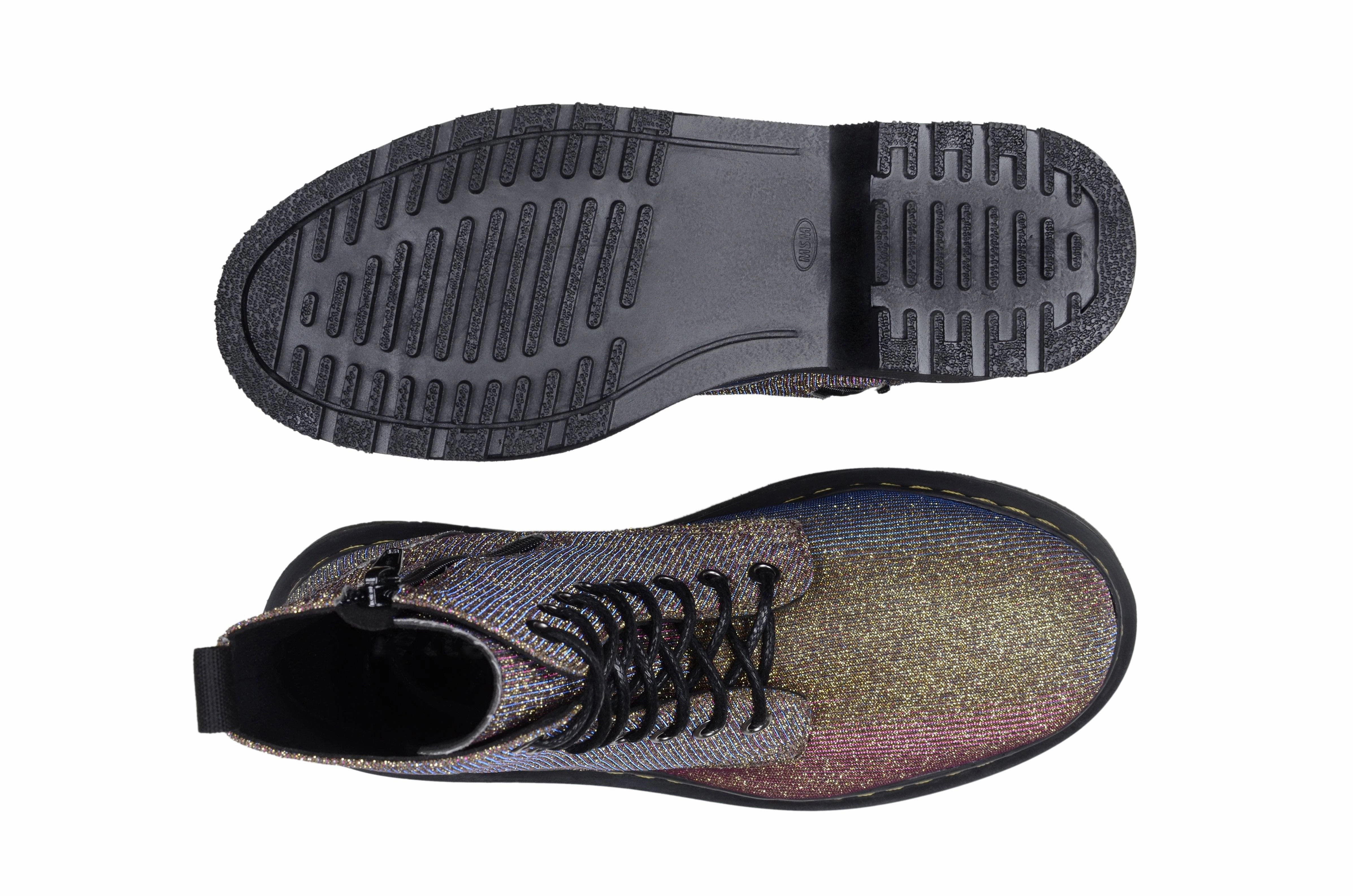 'Quinn' vegan-textile boot with stacked sole by Zette Shoes - multicolour German Army Combat Boots