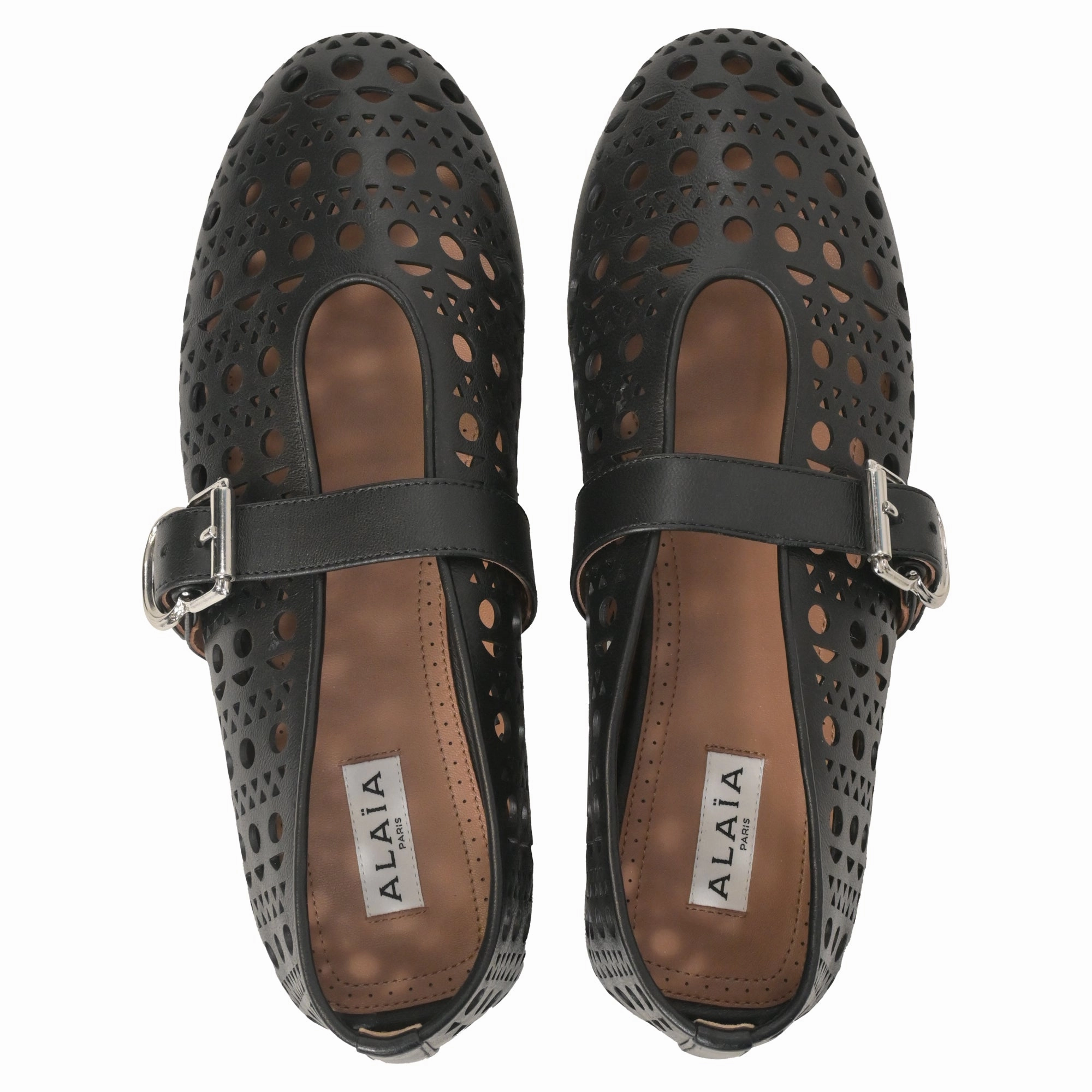 Alaia Laser-Cut Vienne Ballet Flats in Black Leather Sporty Flats Shoes