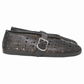 Cat Flats Shoes Alaia Laser-Cut Vienne Ballet Flats in Black Leather