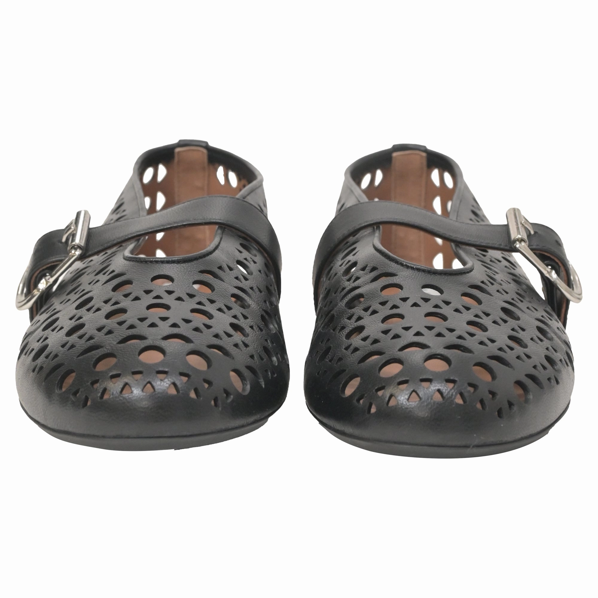 Alaia Laser-Cut Vienne Ballet Flats in Black Leather Rockstud Flat Shoes