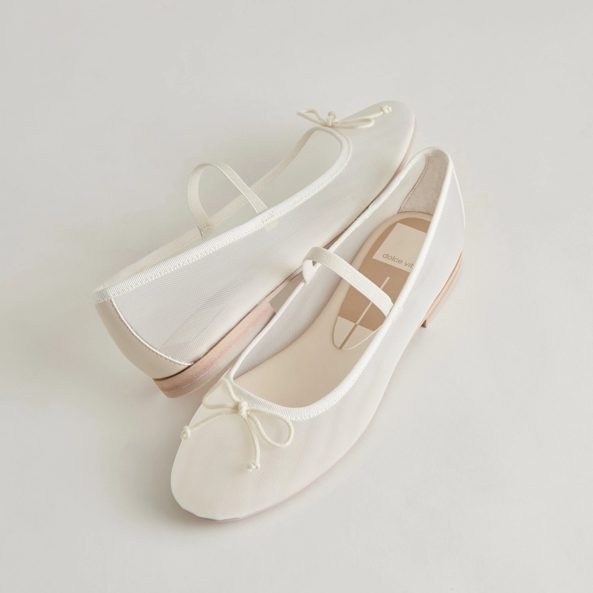 CADEL BALLET FLATS IVORY MESH Leather Flat Slip On Shoes