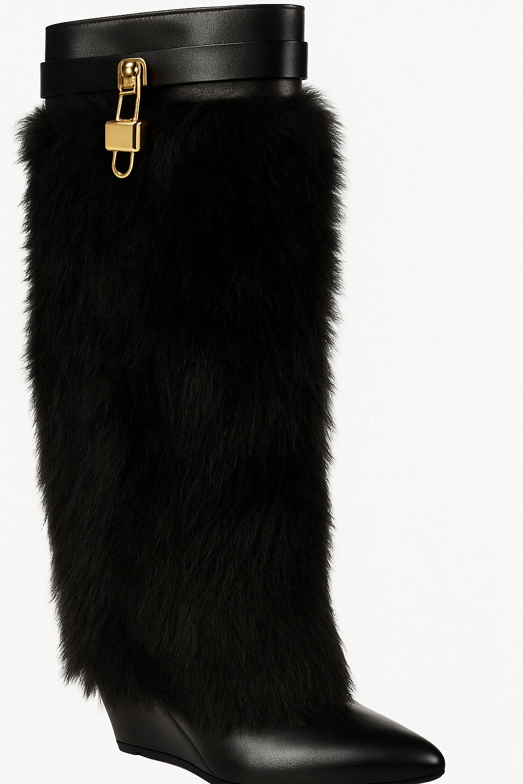 Fur Fold Over With Buckle Wedge Boots Cross Country Boots