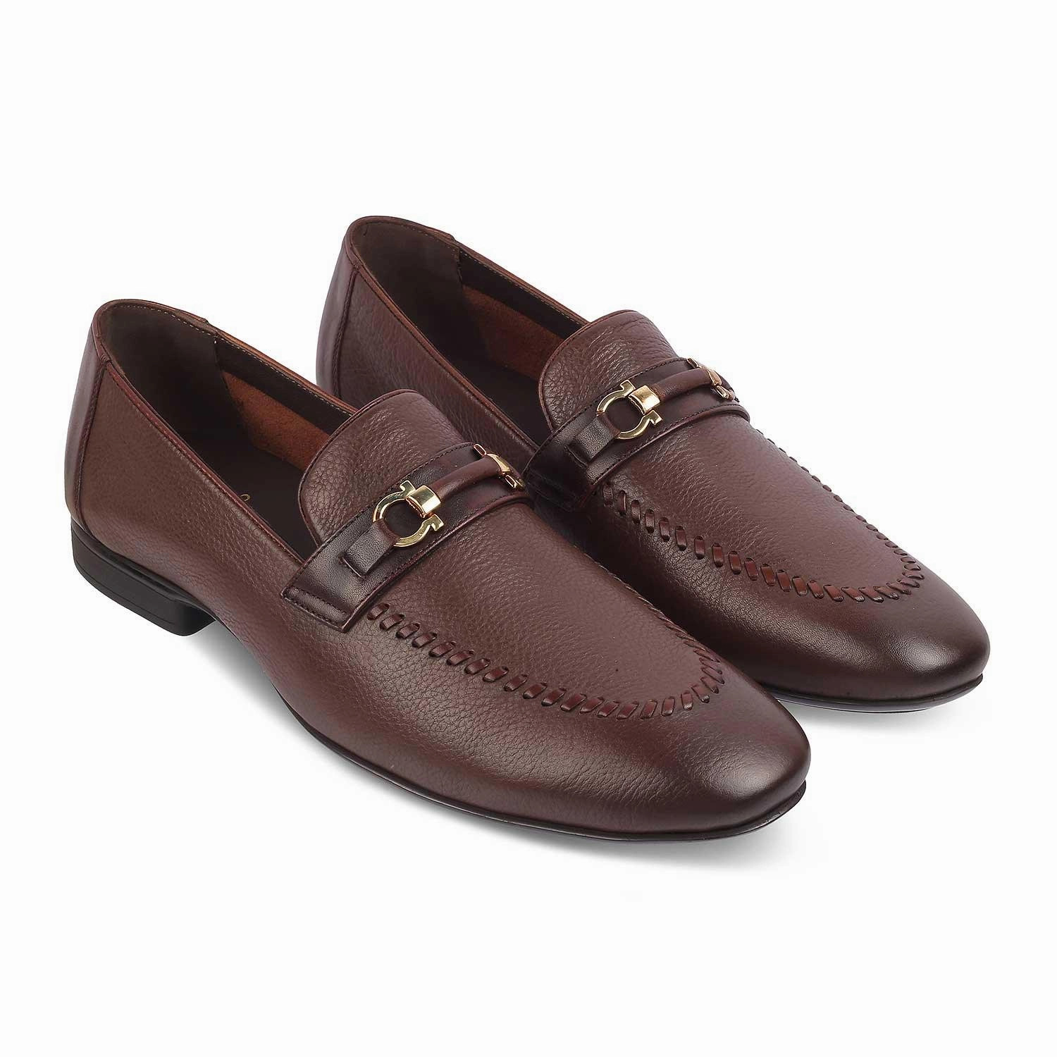 The Bologna Brown Men's Leather Loafers Tresmode Slingback Loafers