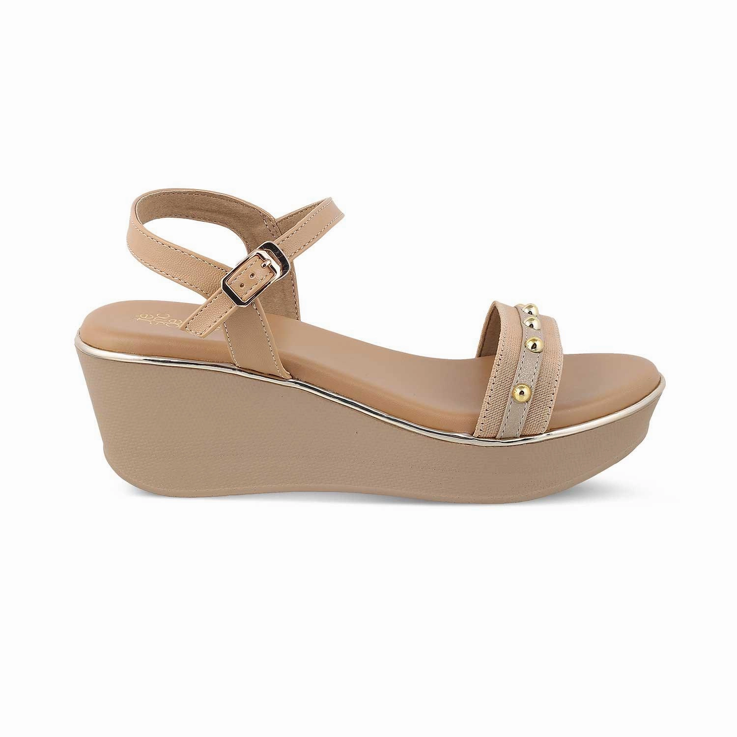 The Conq Beige Women's Dress Wedge Sandals Tresmode Heeled Sandals Slip On