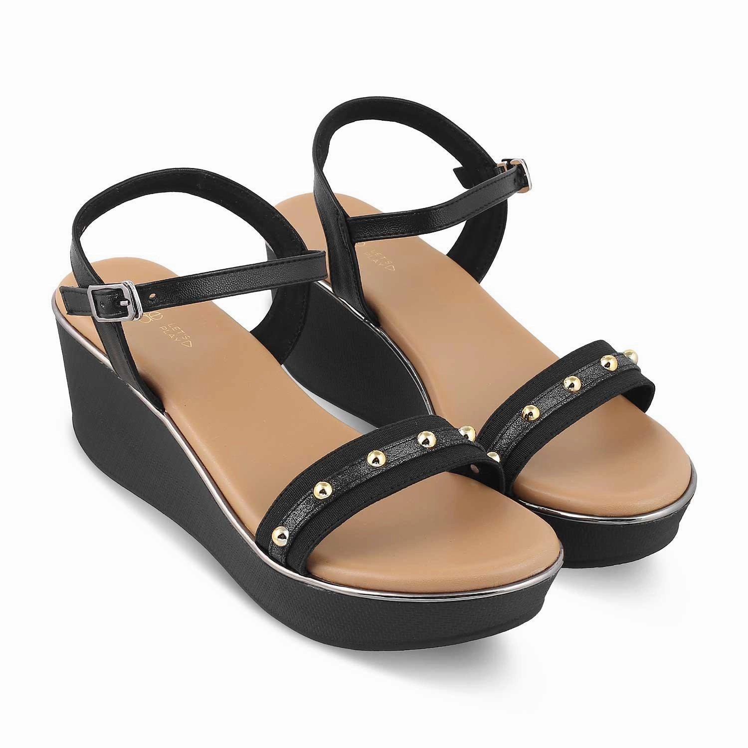 The Conq Black Women's Dress Wedge Sandals Tresmode Brazil Sandals