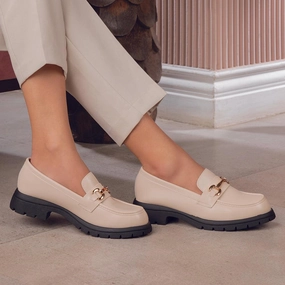 The Helsi Beige Women's Dress Chunky Sole Loafers Tresmode Ladies Loafers Shoes