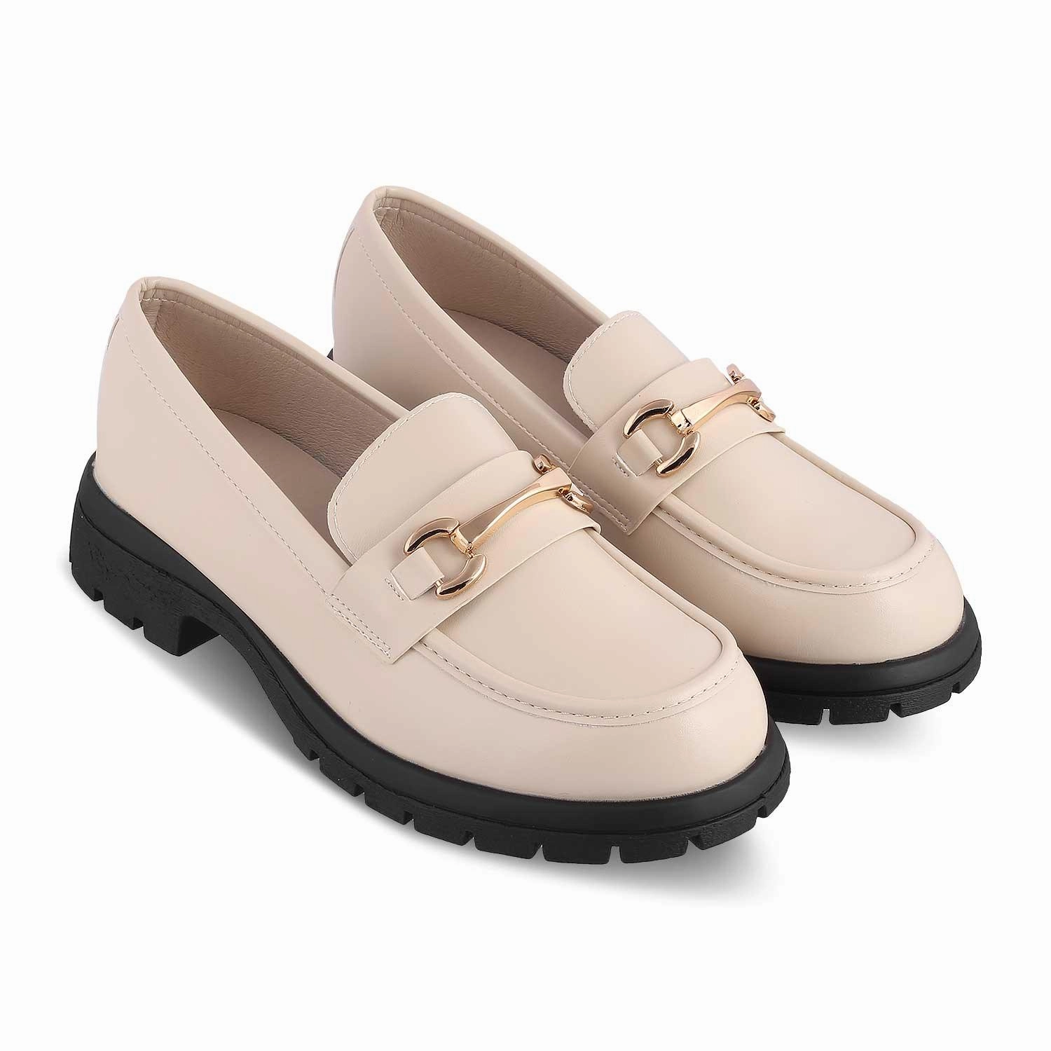 Knit Loafers The Helsi Beige Women's Dress Chunky Sole Loafers Tresmode