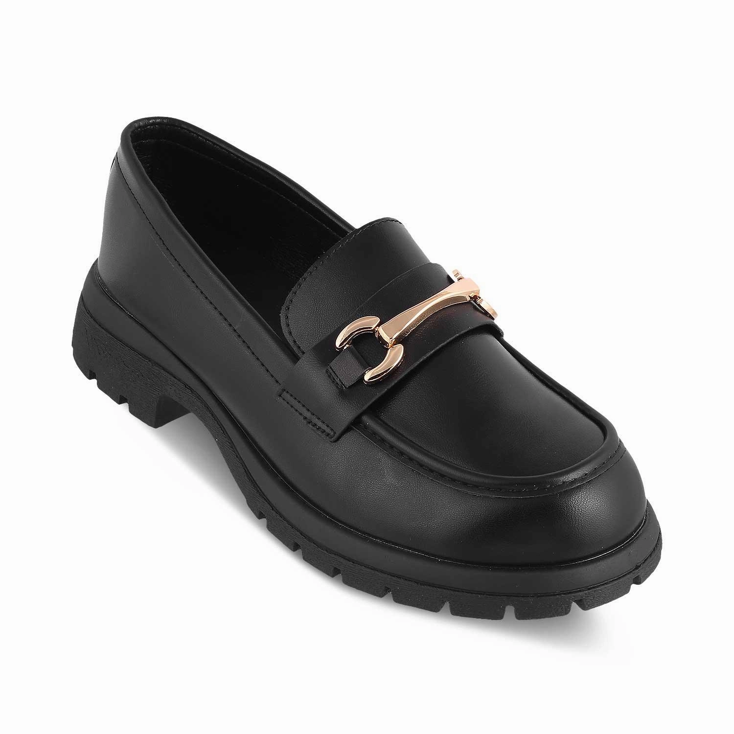 The Helsi Black Women's Dress Chunky Sole Loafers Tresmode Wedge Loafers Shoes