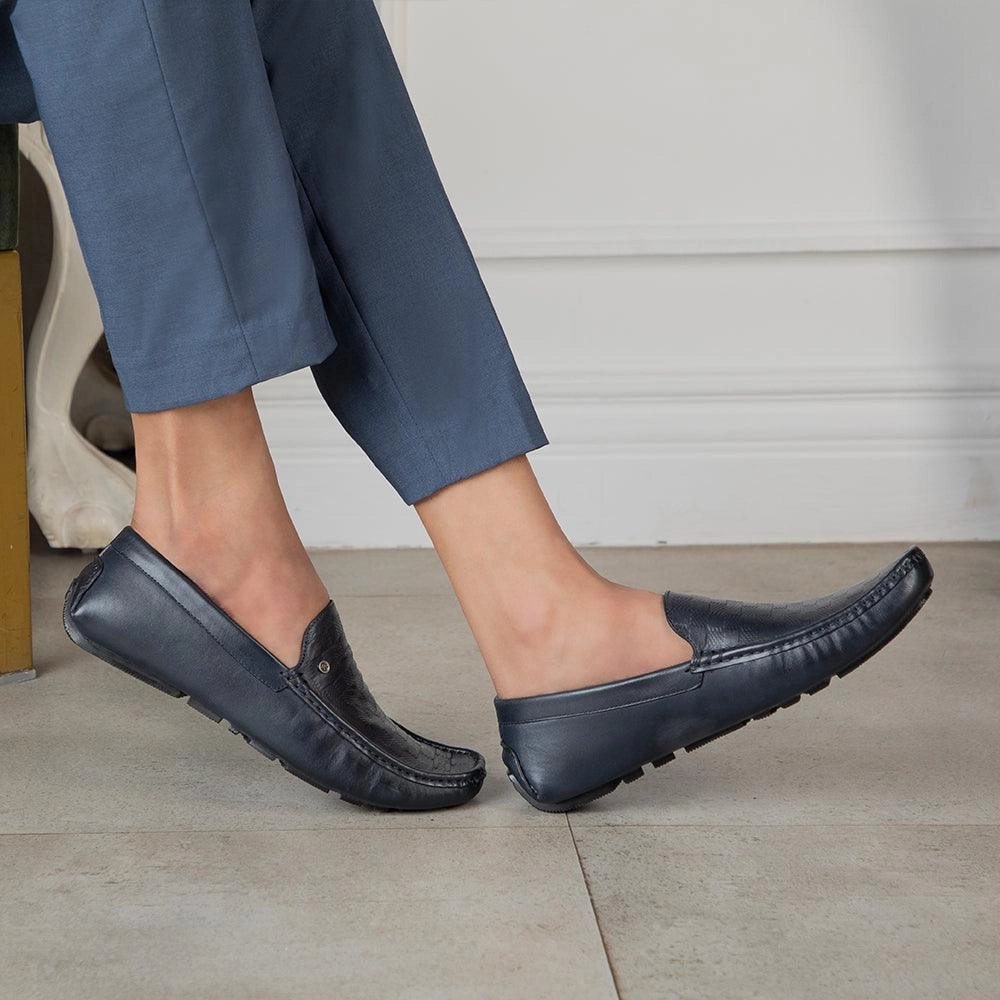 The Kloaf Blue Men's Leather Driving Loafers Tresmode Chunky Suede Loafers