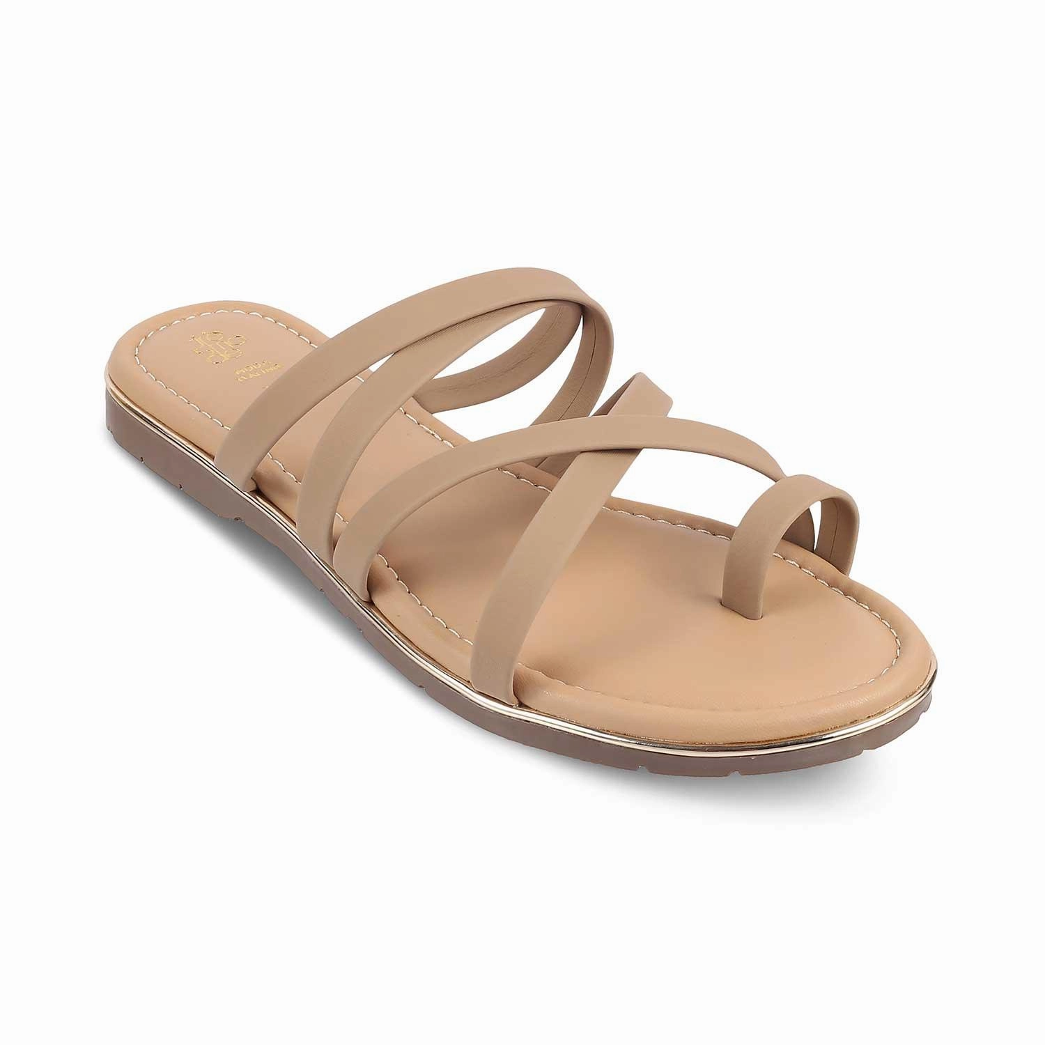 The Mace Beige Women's Casual Flats Tresmode Leather Flats Shoes