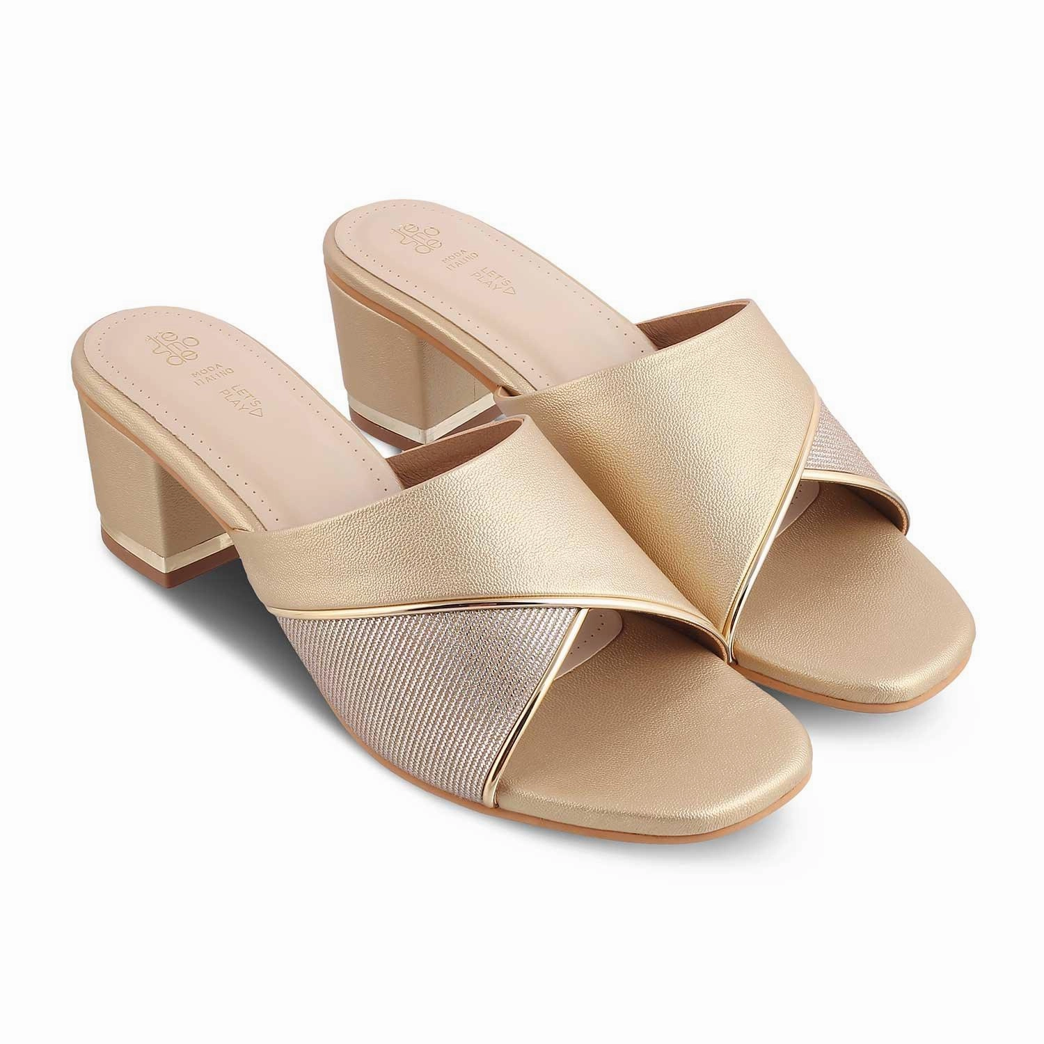 New Sandals The Macky Gold Women's Dress Block Heel Sandals Tresmode