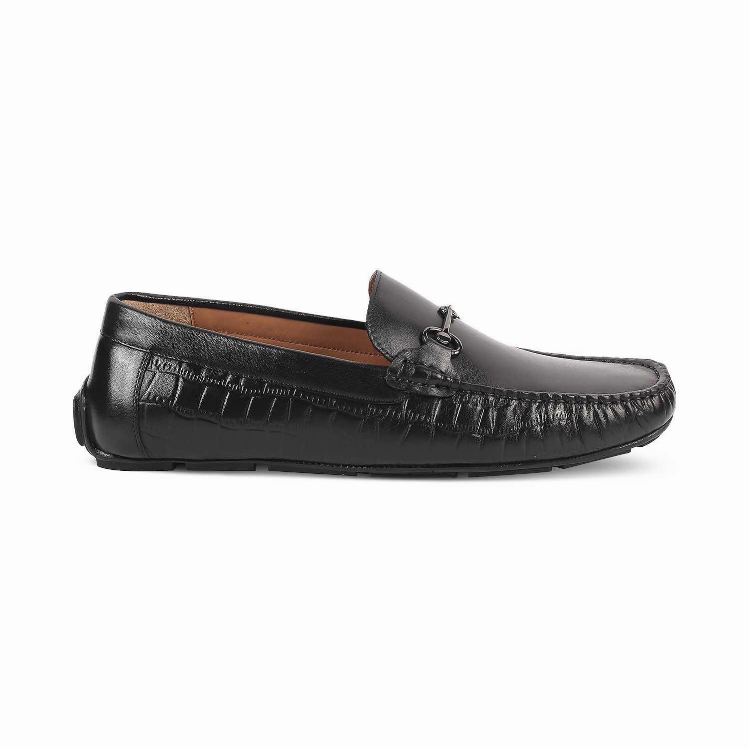 The Port Black Men's Leather Driving Loafers Tresmode Style Penny Loafers