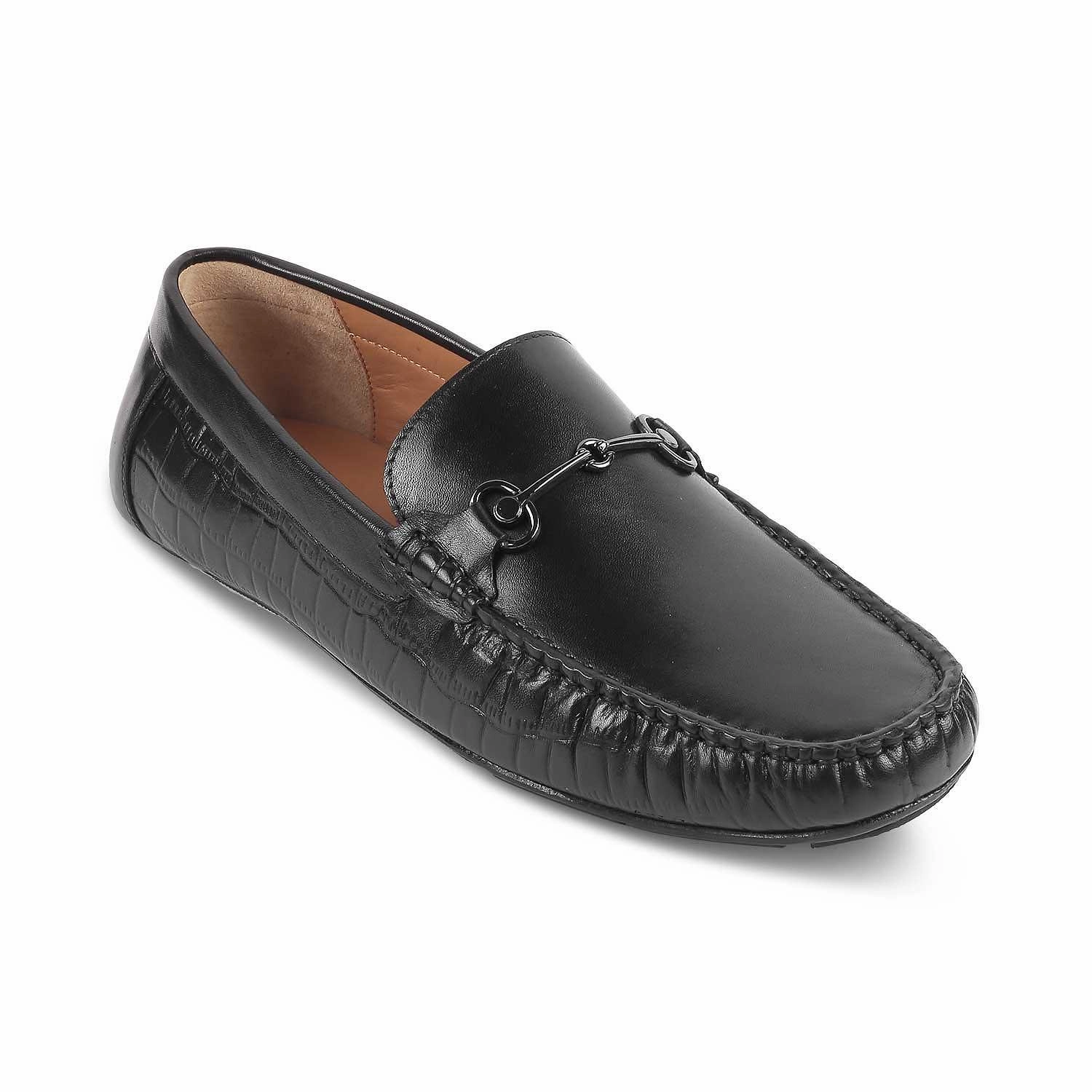 The Port Black Men's Leather Driving Loafers Tresmode Loafers Comfortable