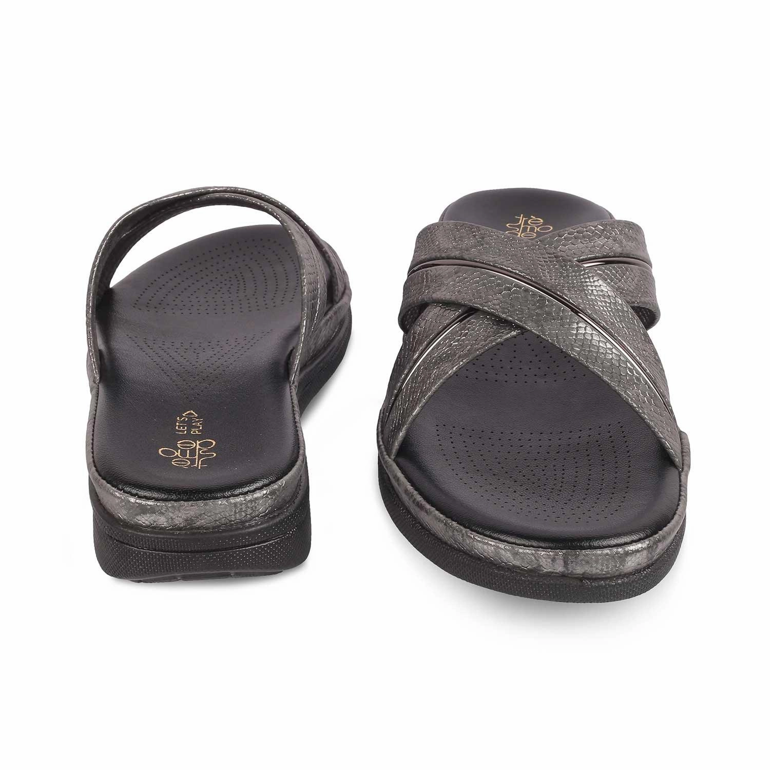 The Slide Black Women's Casual Flats Tresmode Metallic Flats Shoes