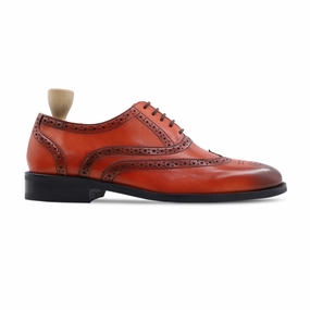 Ales -  Men's Orange Tan Calf Leather Oxford Shoe Definition Oxford