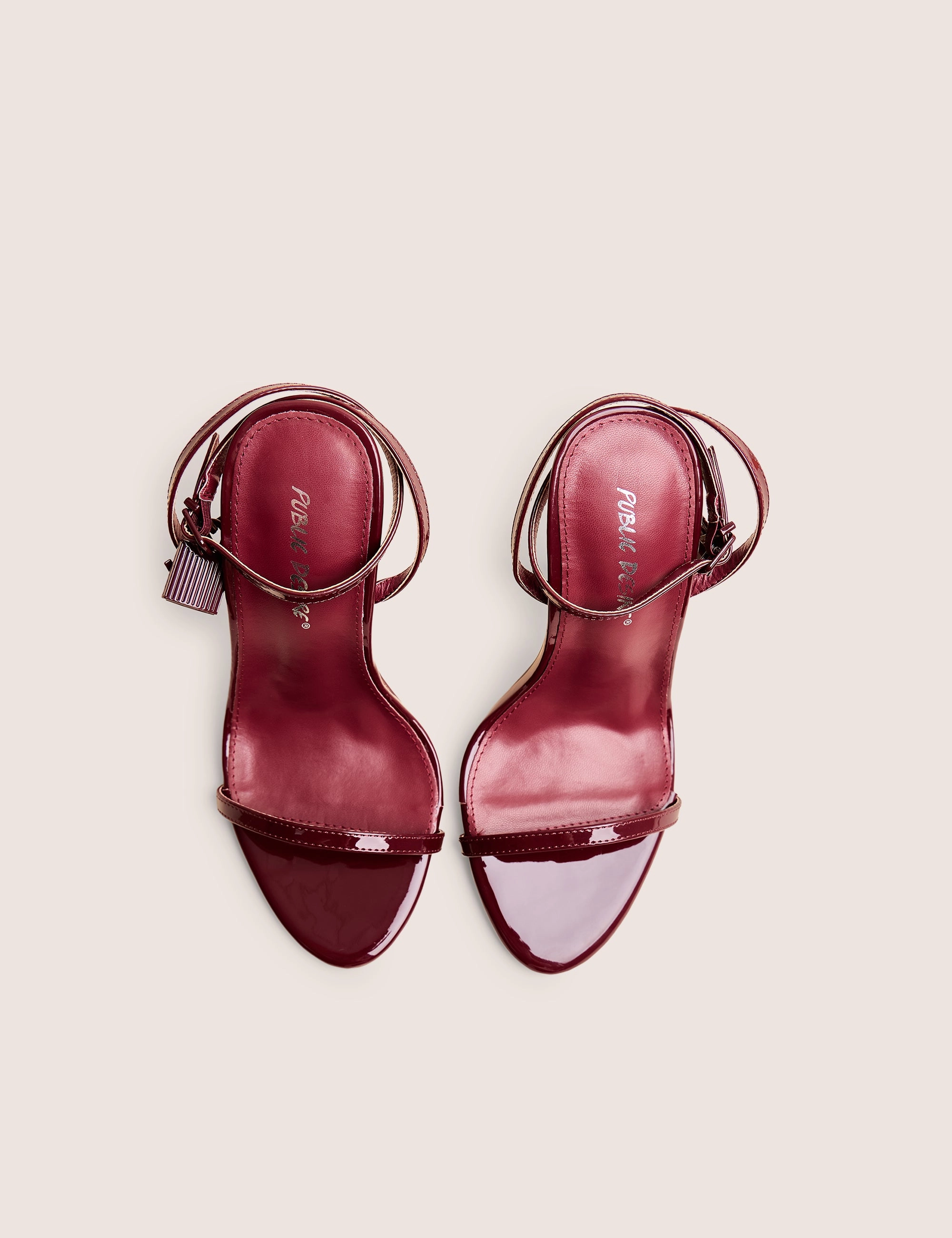 Ti Amo Burgundy Pu Padlock Detail Barely There Pointed Toe Stiletto Heels Satin High Heel Shoes