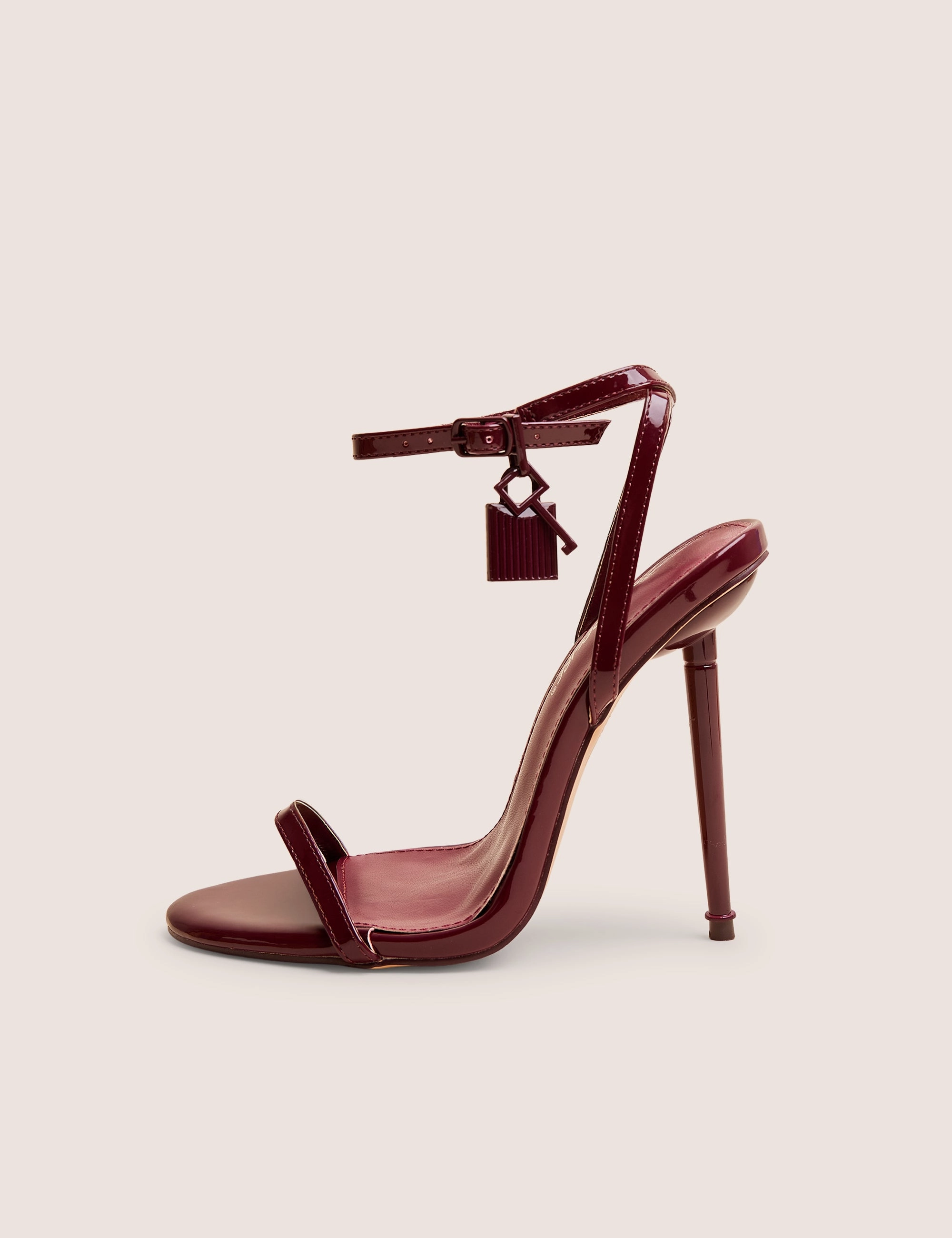 High Heel Butterfly Shoes Ti Amo Burgundy Pu Padlock Detail Barely There Pointed Toe Stiletto Heels