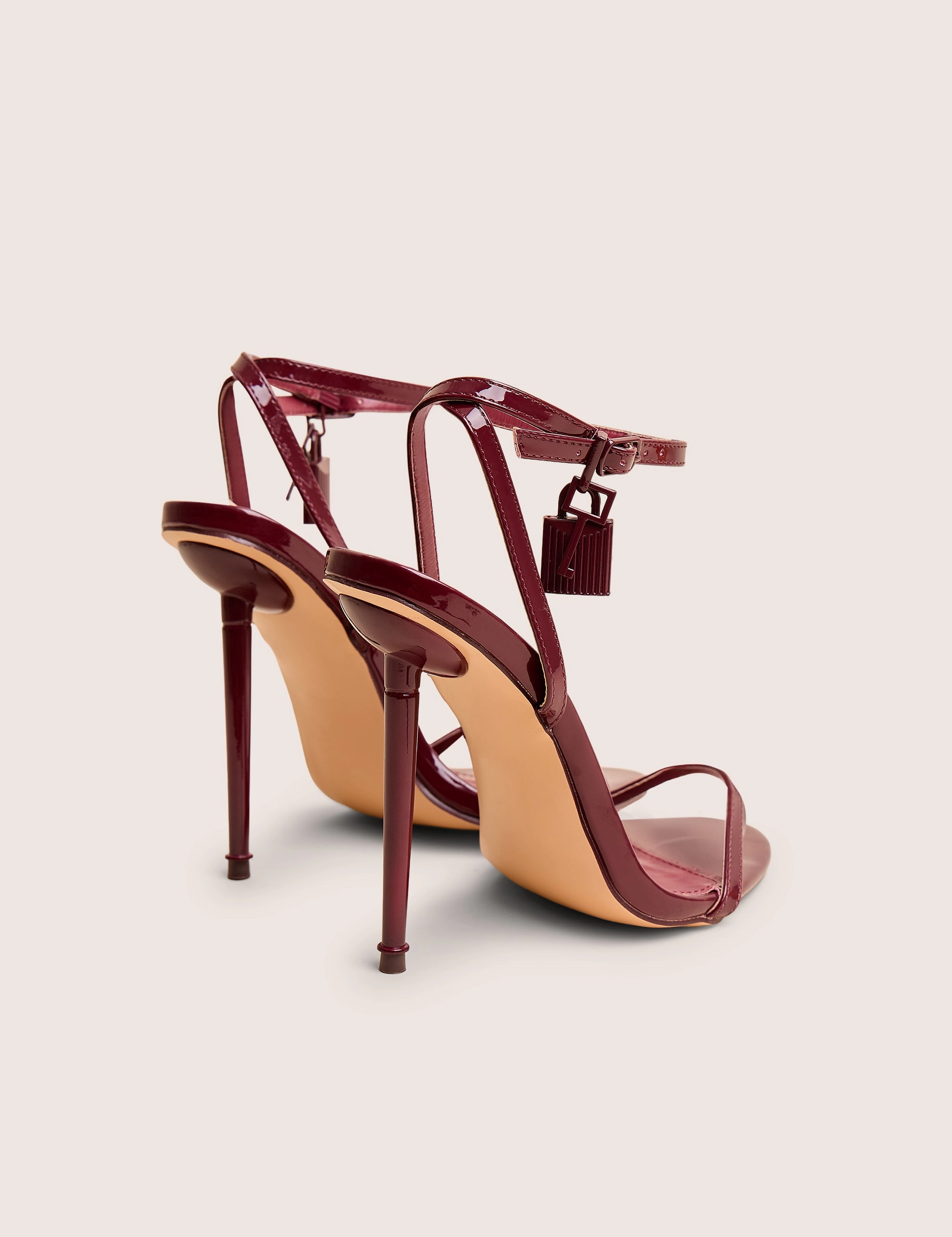 Ti Amo Burgundy Pu Padlock Detail Barely There Pointed Toe Stiletto Heels High Heels Tease