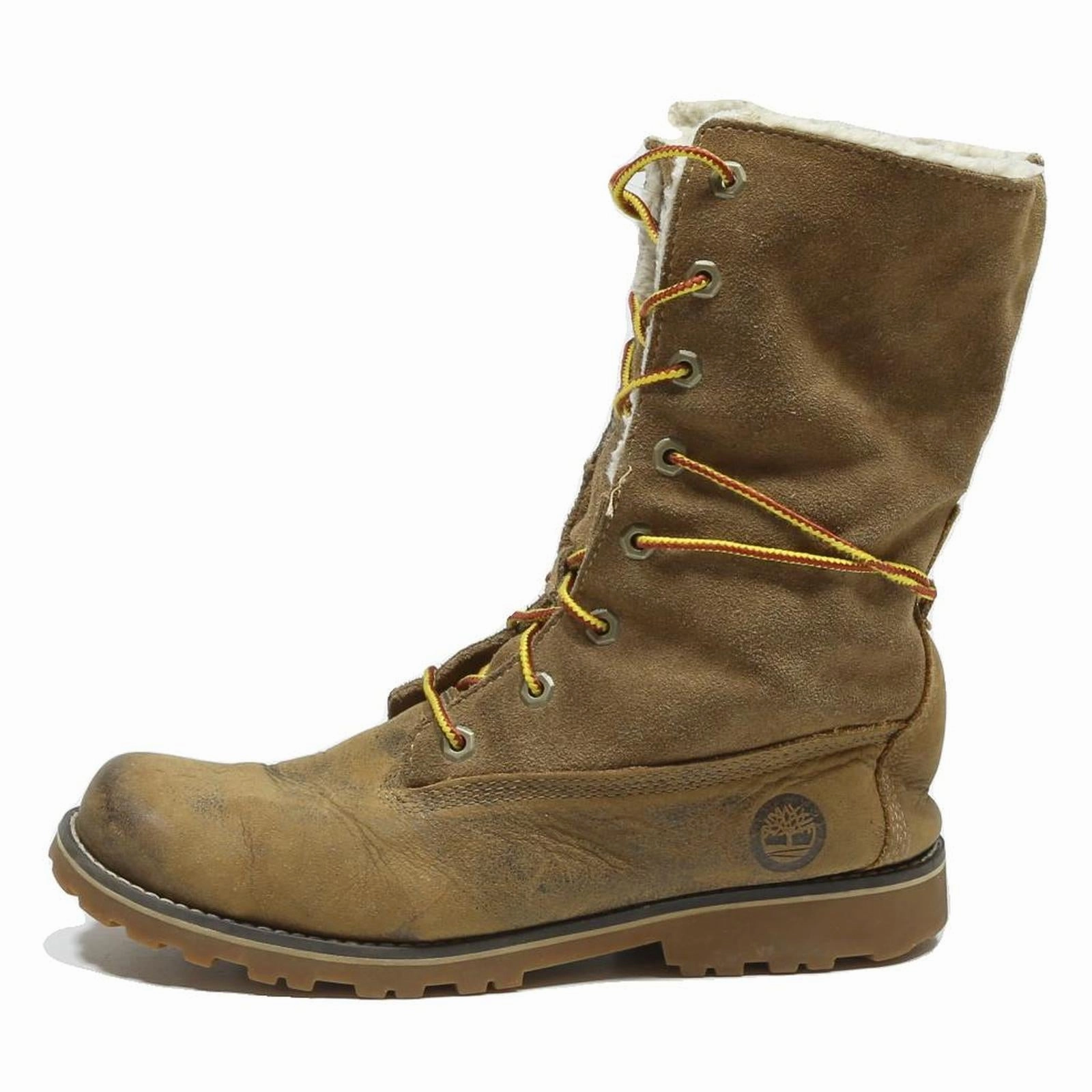 TIMBERLAND Girls Lace-Up Boots Brown Leather UK 4 Warm Lined Outdoor Plus Size High Boots