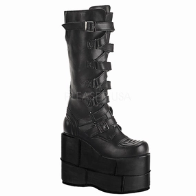 Boots Women DEMONIA STACK-308 Men's Black Pu Vegan Boots