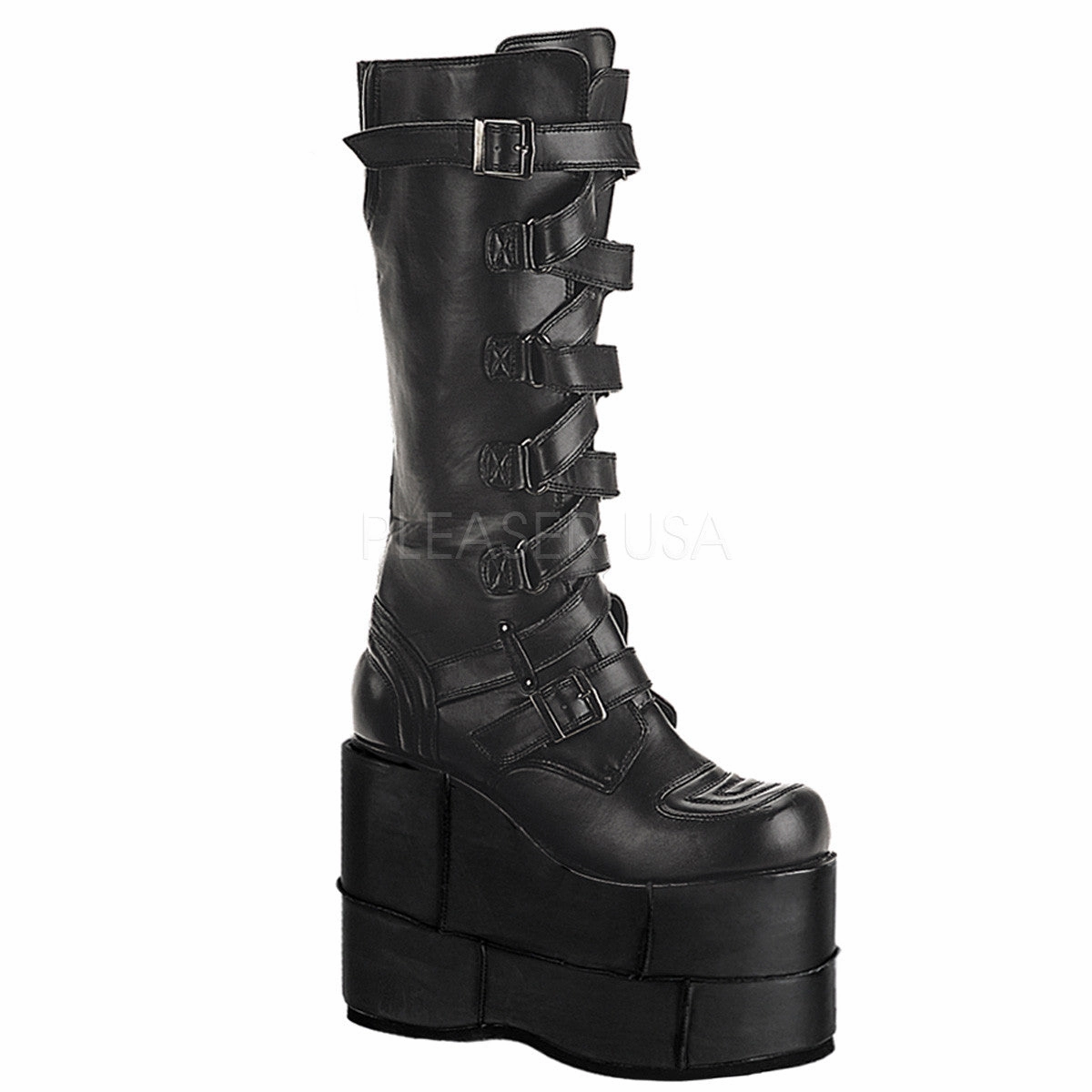 Cute Non Slip Boots DEMONIA STACK-308 Men's Black Pu Vegan Boots