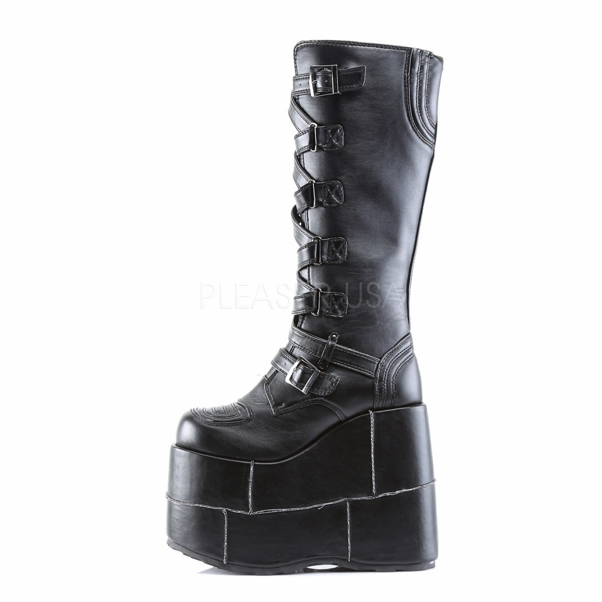 Wedge Heel Work Boots DEMONIA STACK-308 Men's Black Pu Vegan Boots