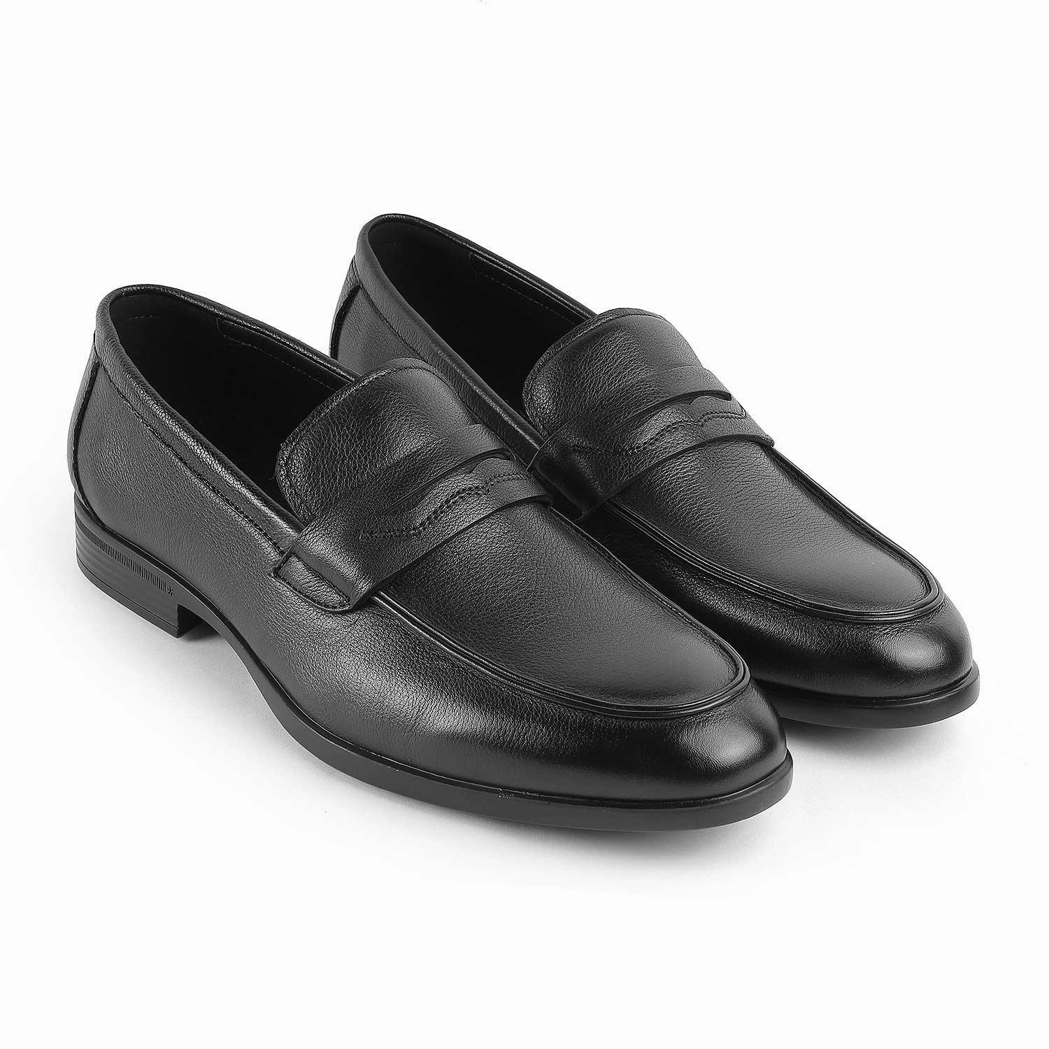 Tresmode Yesi Black Men's Leather Penny Loafers Clarks Slip On Loafers