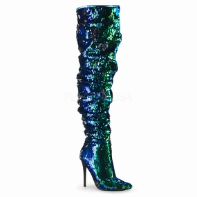 Embroidered Knee High Boots 5" Heel Ruched Sequins Knee Boot (COURTLY-3011)