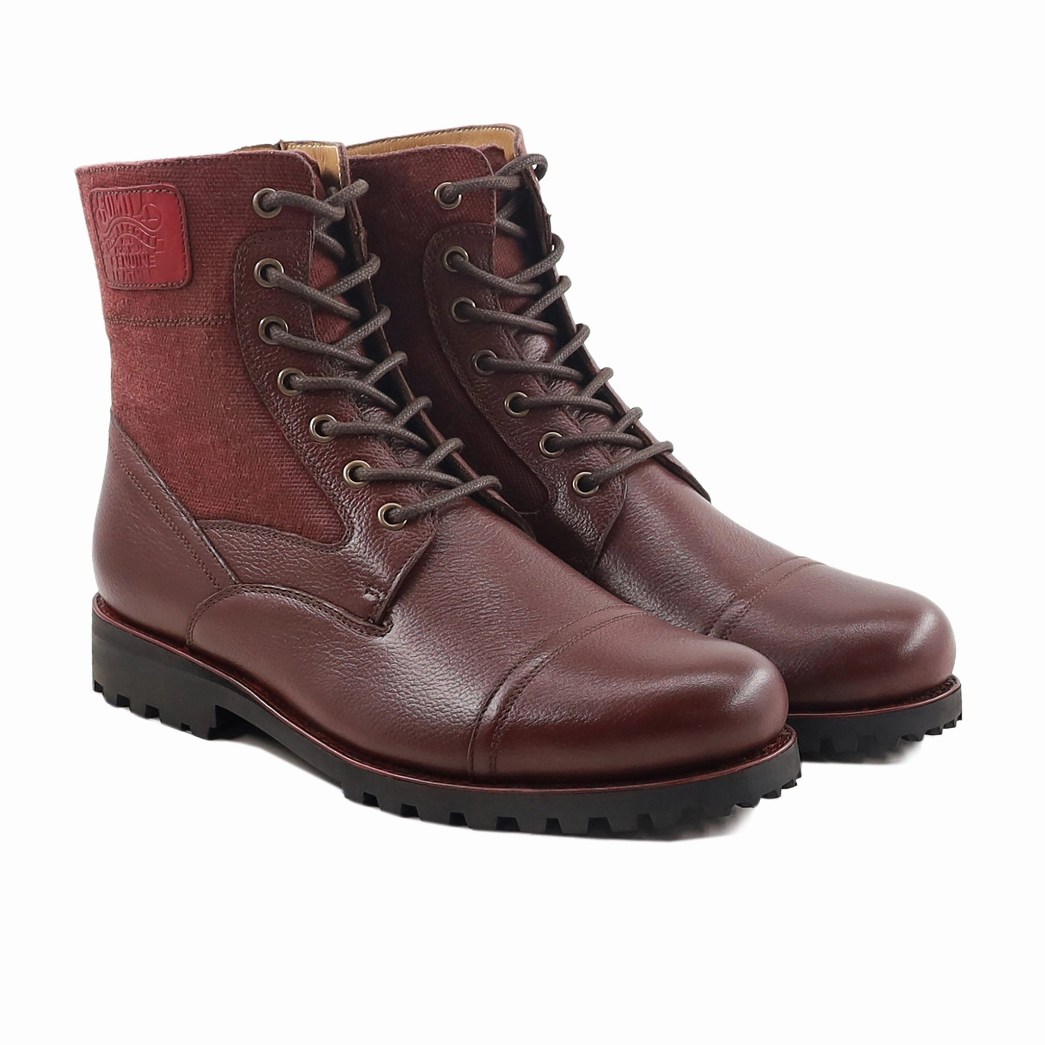 Gabriel - Men's Oxblood Pebble Grain Leather and Tweed Boot Agsu Jump Boots