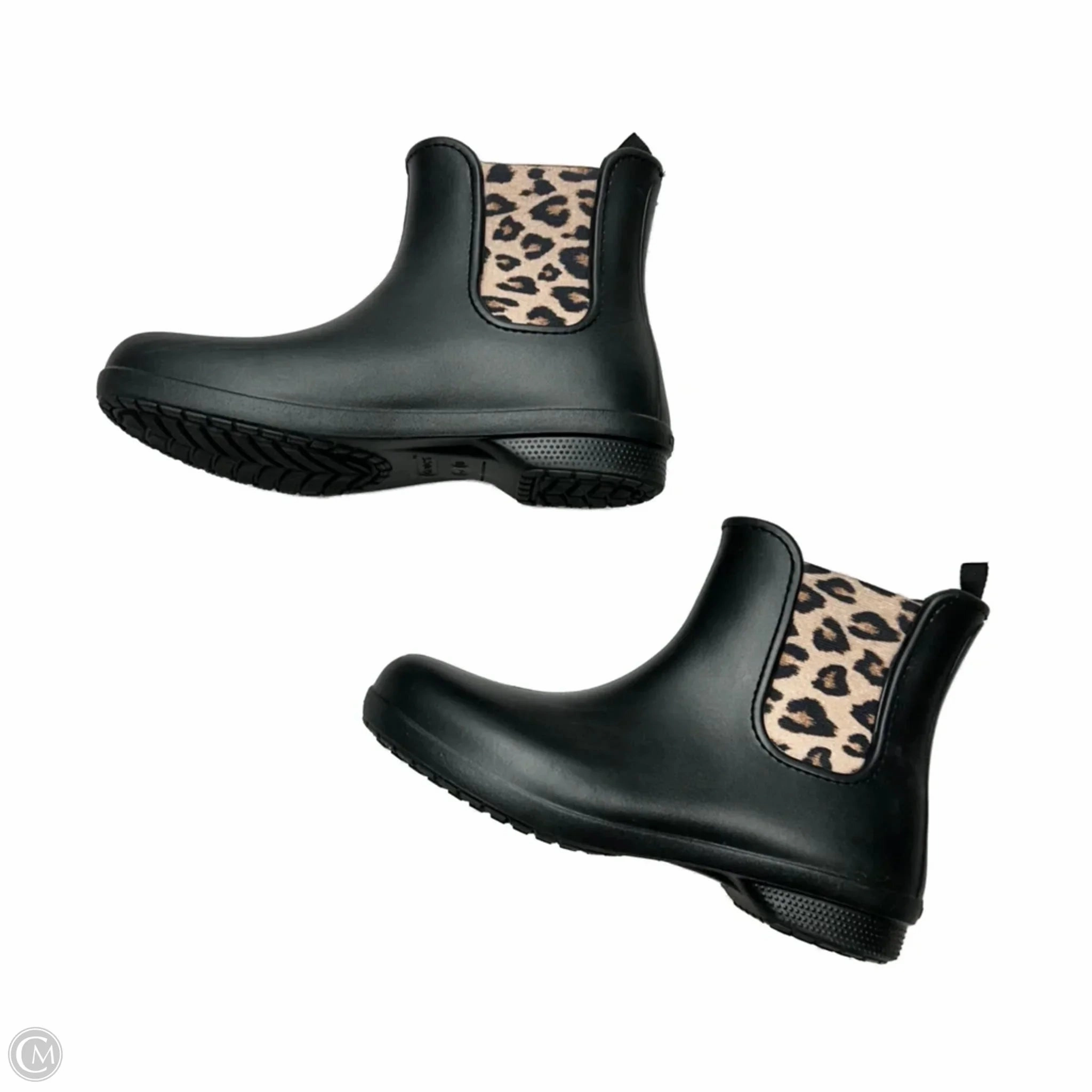 Designer Rain Boots Boots Rain By Crocs In Black & Tan, Size: 11