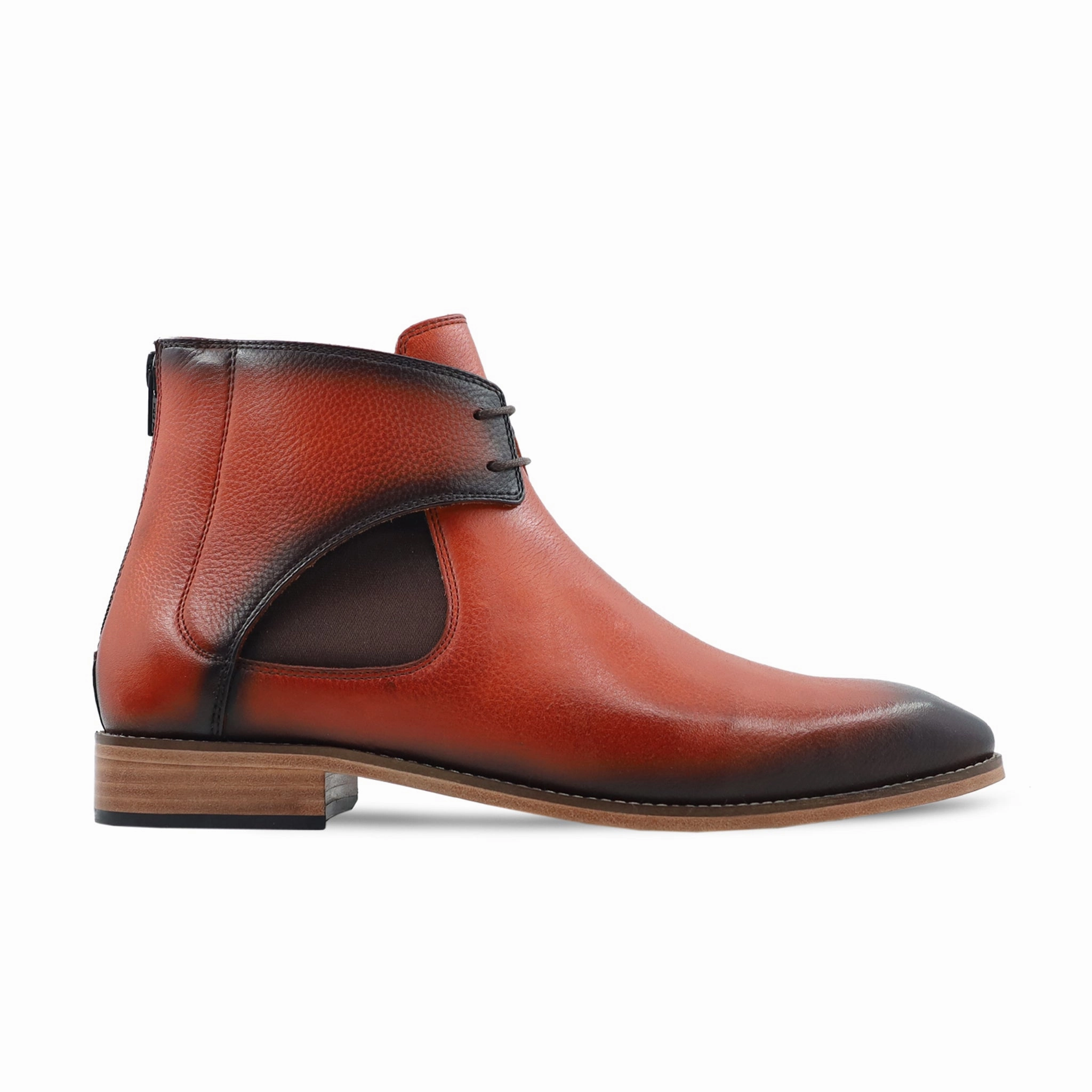 Tofua - Men's Burnished Orange Tan Pebble Grain Leather Boot Dress Brown Boots