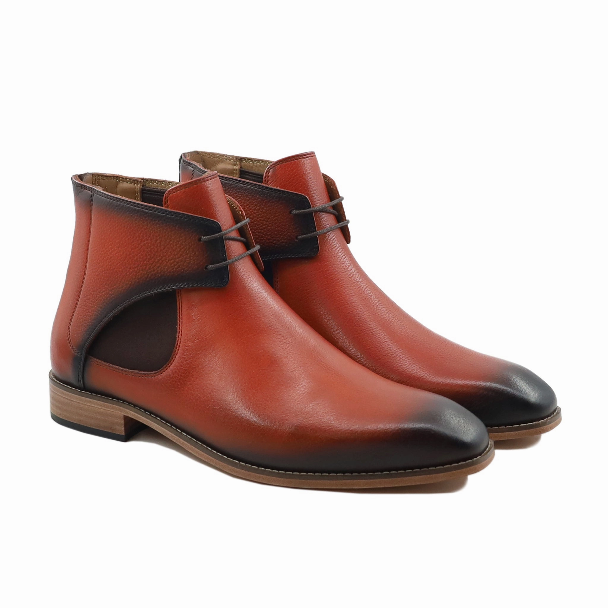Calf Height Boots Tofua - Men's Burnished Orange Tan Pebble Grain Leather Boot