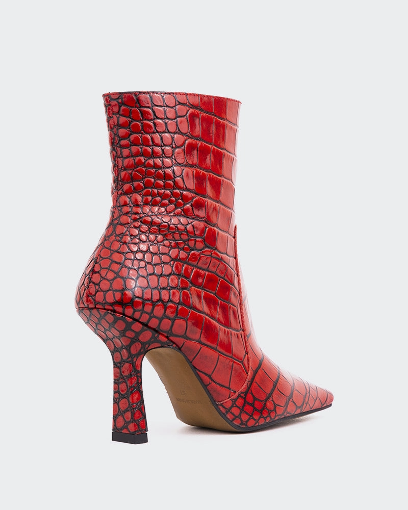 Bourget Red Croco Boots Lace Up Heels