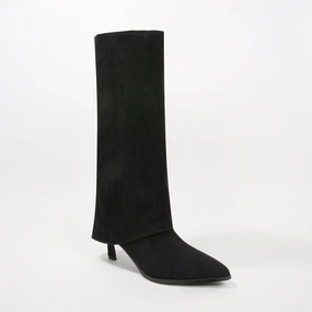 Suede Over The Knee High Heel Boots Treasure Fold-Over Suede Knee High Boots