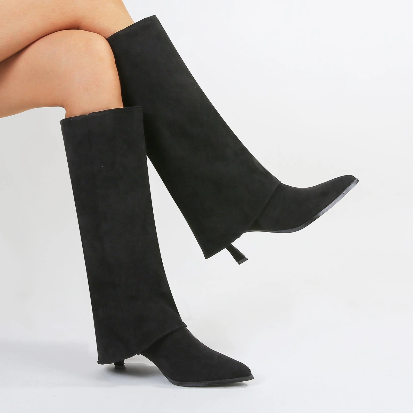 Knee High Boots Leggings Treasure Fold-Over Suede Knee High Boots