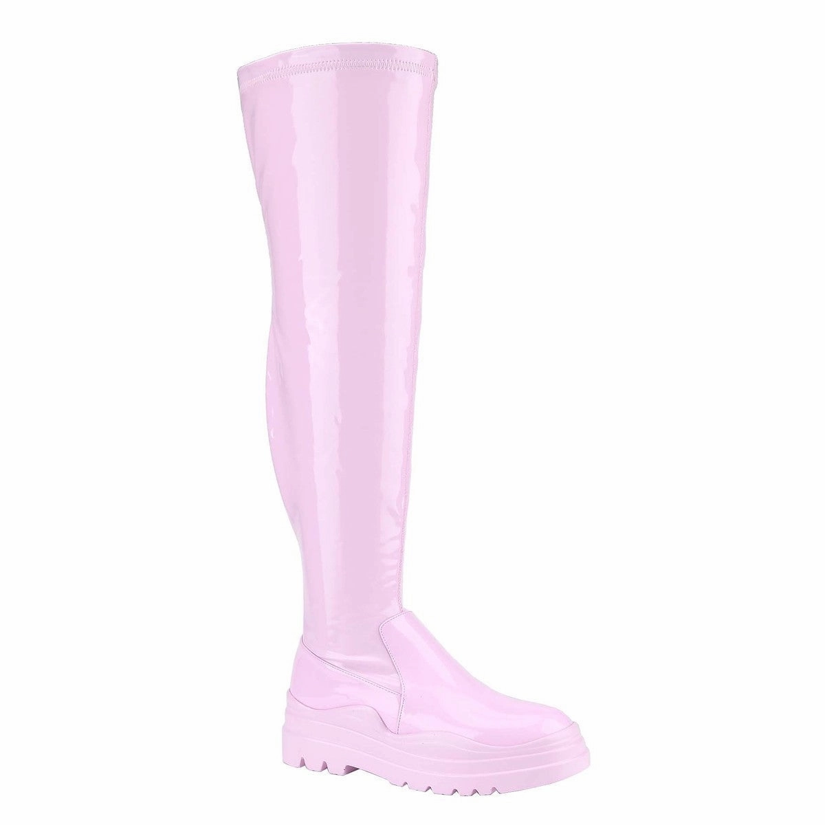 Lace Up Over The Knee High Boots CITY-2 Pink Patent