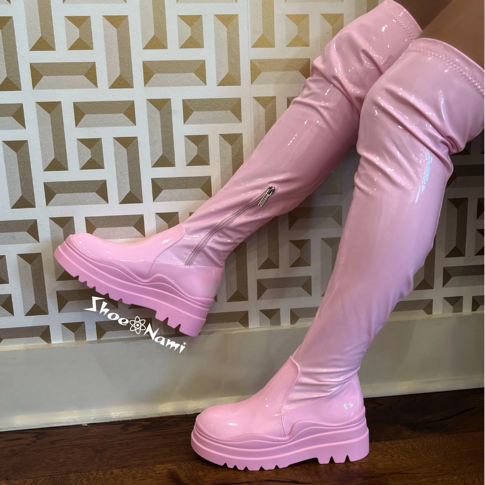 CITY-2 Pink Patent Dresses And Knee High Boots