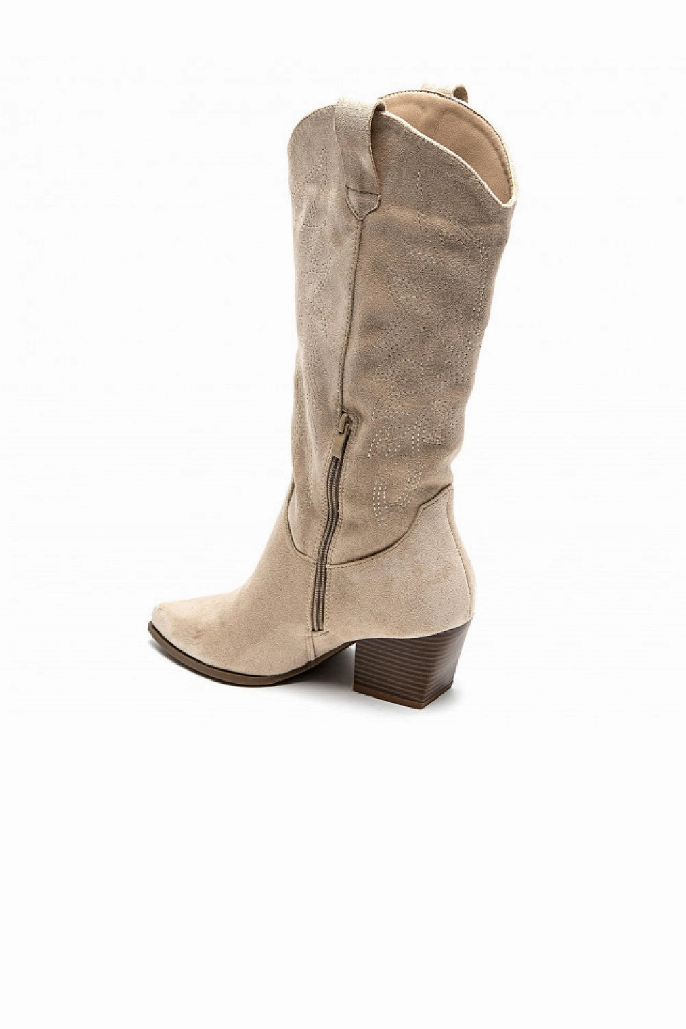 Leather Knee High Boots Size 5 WESTERN COWBOY KNEE HIGH BLOCK HEEL BOOTS IN BEIGE