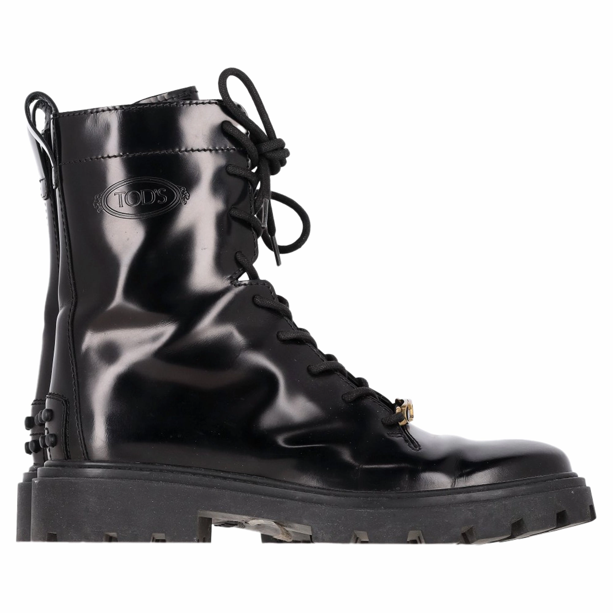 Combat Boots With Boyfriend Jeans Tod's Logo-Plaque Biker Boots in Black Leather