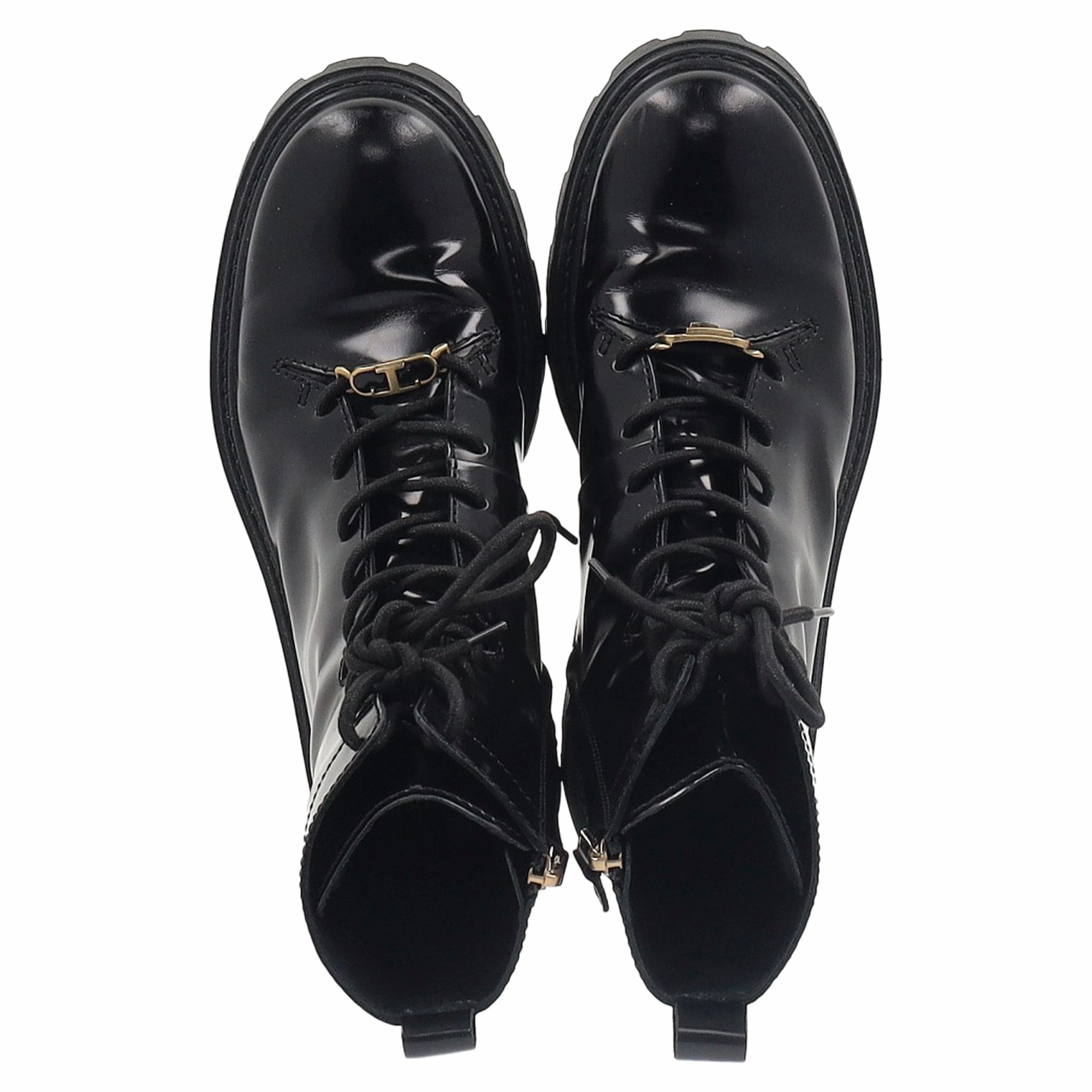 Tod's Logo-Plaque Biker Boots in Black Leather Combat Boots Block Heel