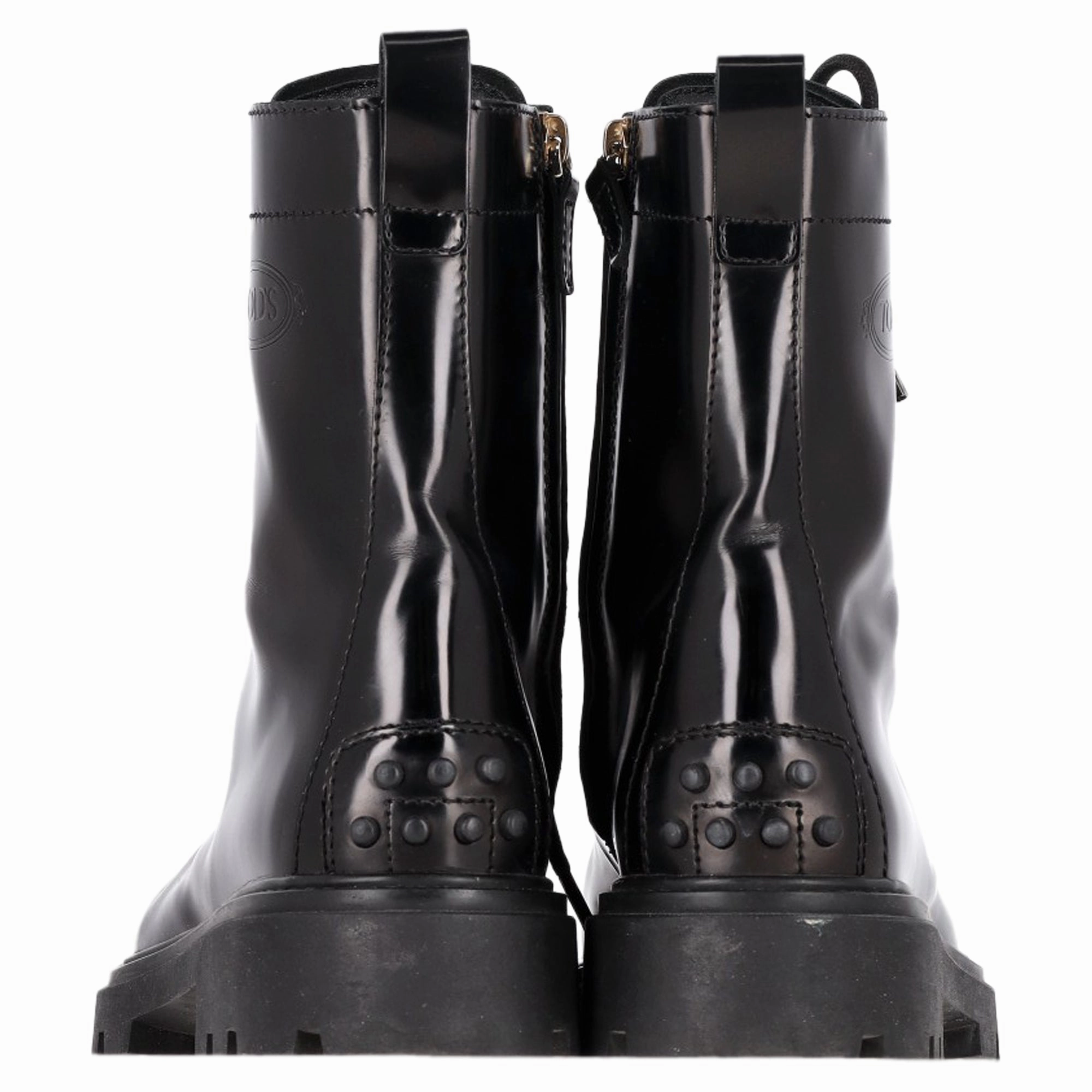Rogan Combat Boots Tod's Logo-Plaque Biker Boots in Black Leather